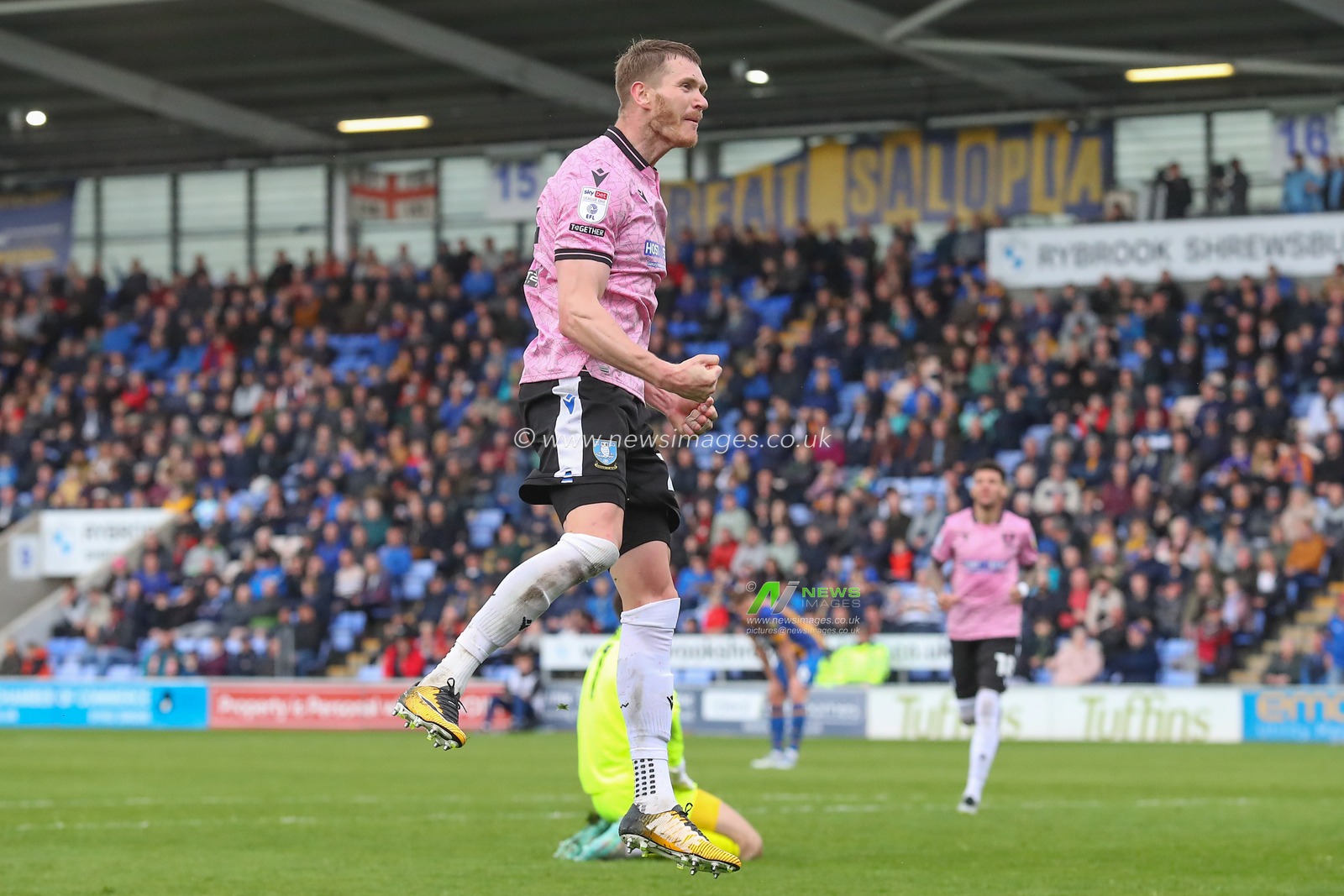 Michael Smith #24 of Sheffield Wednesday celebrates his goal to make it 0-3 during the Sky Bet League 1 match Shrewsbury Town vs Sheffield Wednesday at Greenhous Meadow, Shrewsbury, United Kingdom, 29th April 2023

(Photo by Gareth Evans/News Images)