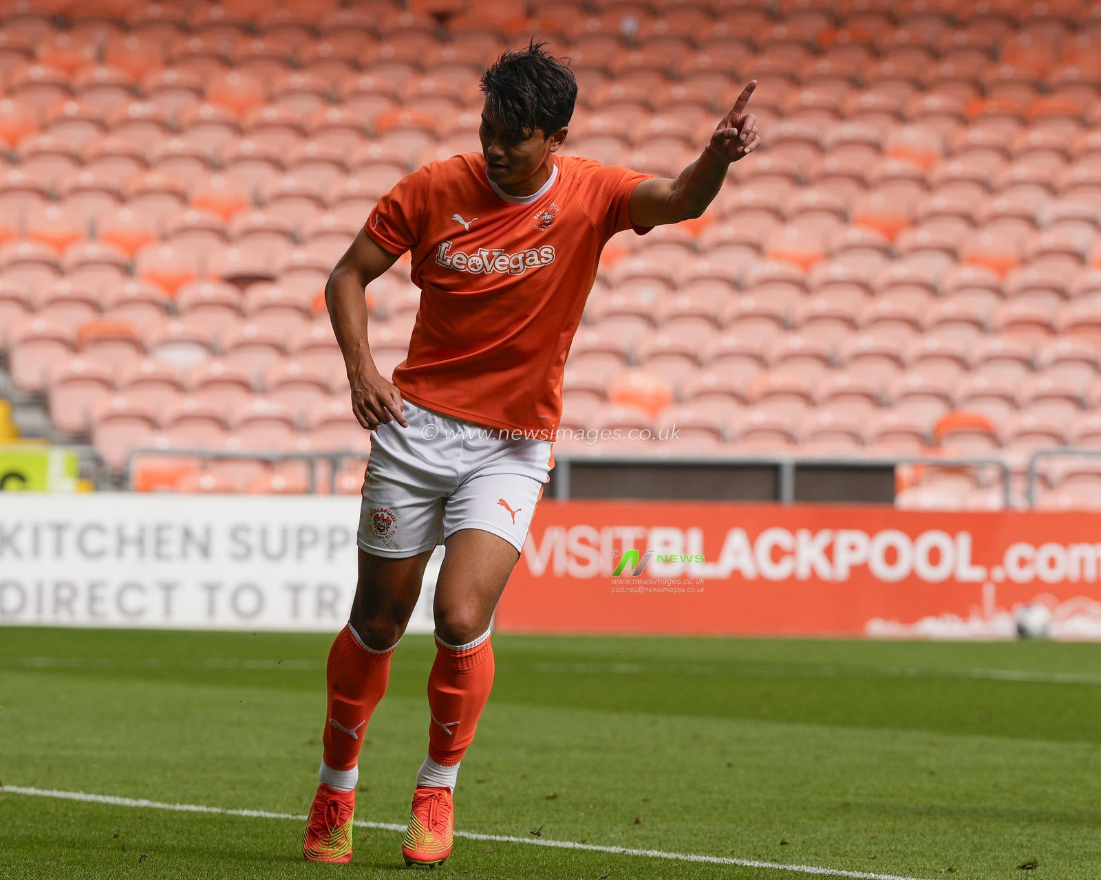 Kenny Dougall #12 of Blackpool celebrates his goal during the Pre-season friendly match Blackpool vs Hibernian at Bloomfield Road, Blackpool, United Kingdom, 29th July 2023

(Photo by Steve Flynn/News Images)