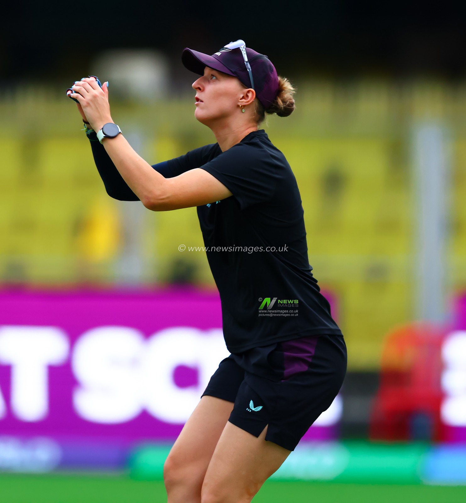 Lauren Filer of England bowler doing catch practice during the ICC Women's World Cup England Woman vs South Africa Women pre match training session at ACA Barsapara Cricket Stadium, Guwahati, India, 2nd October 2025

(Photo by Shubhajit Roy Karmakar/News Images)
