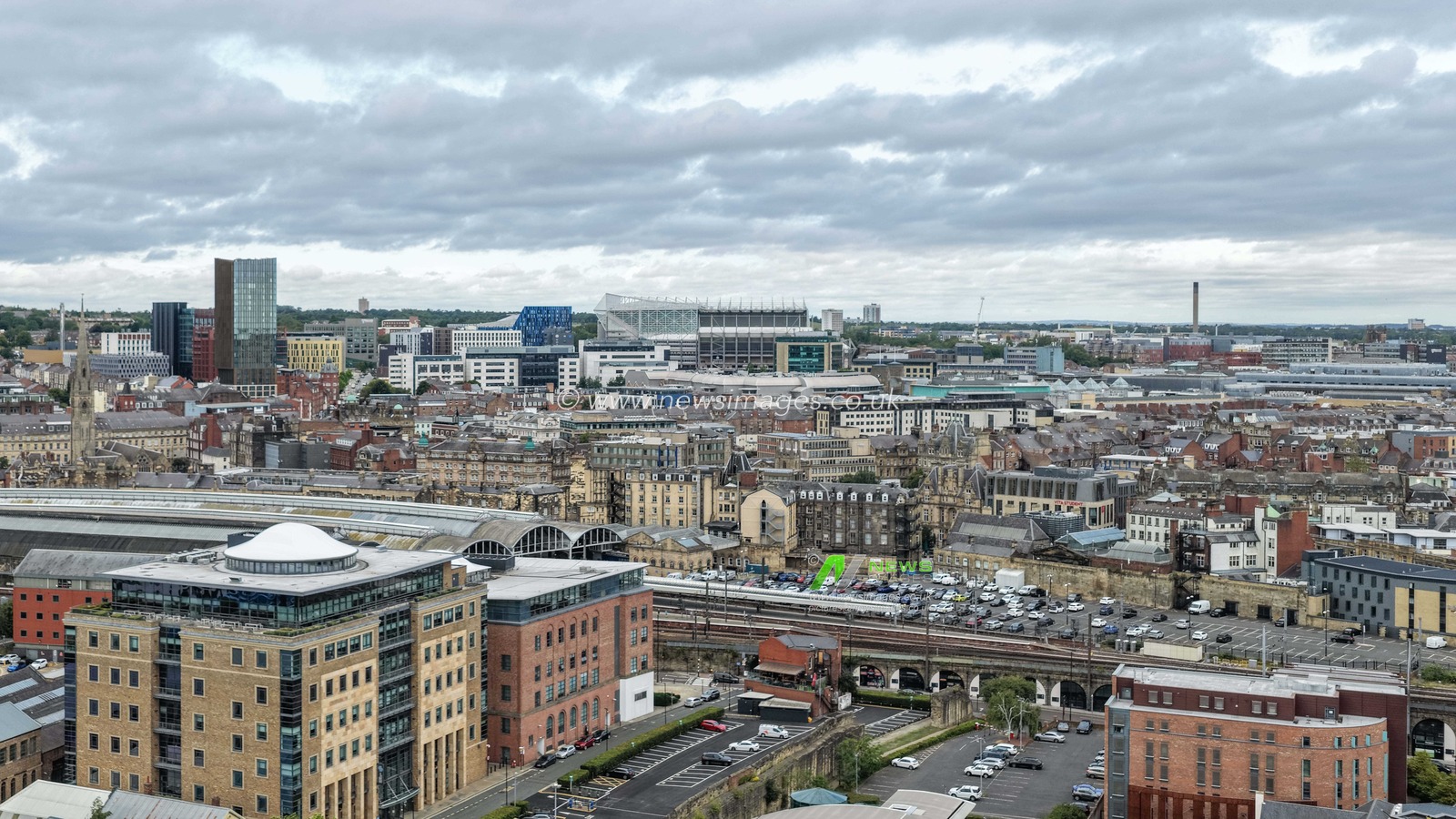 An aerial view of St James’ Park from across the city during the Pre-season friendly match Newcastle United vs Espanyol at St. James's Park, Newcastle, United Kingdom, 8th August 2025

(Photo by Mark Cosgrove/News Images)