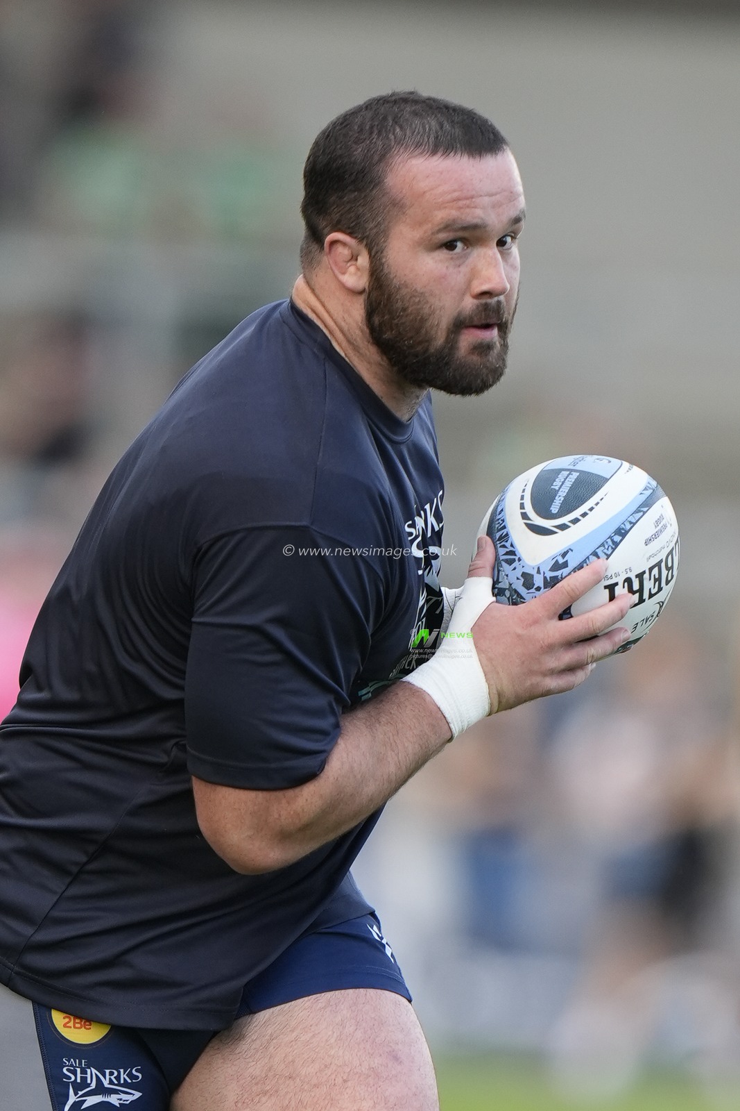 Sale Sharks prop Bevan Rodd warms up before the Gallagher Premiership match Sale Sharks vs Leicester Tigers at Salford Community Stadium, Eccles, United Kingdom, 10th May 2024

(Photo by Steve Flynn/News Images)