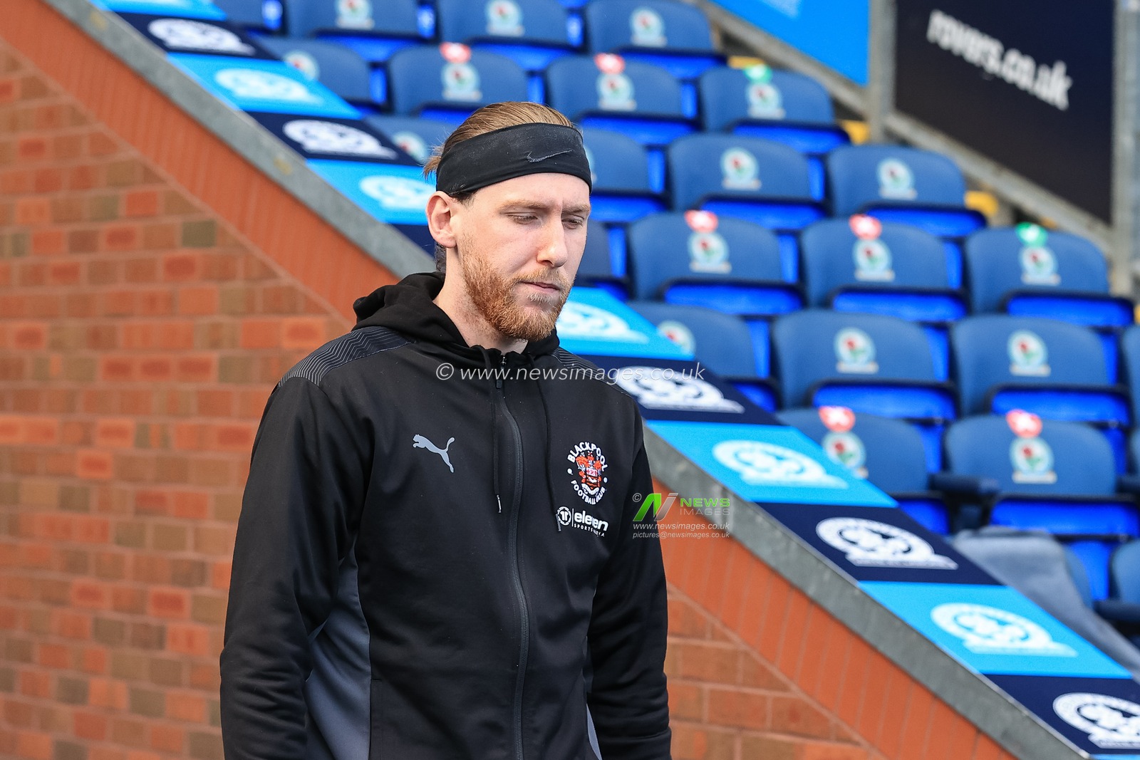 Josh Bowler #11 of Blackpool arrives at Ewood Park