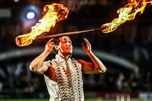 Pre-match entertainment ahead of the Betfred Super League round 5 match Wakefield Trinity vs Leigh Leopards at DIY Kitchens Stadium, Wakefield, United Kingdom on 20 March 2026

(Photo by Alfie Cosgrove/News Images)
