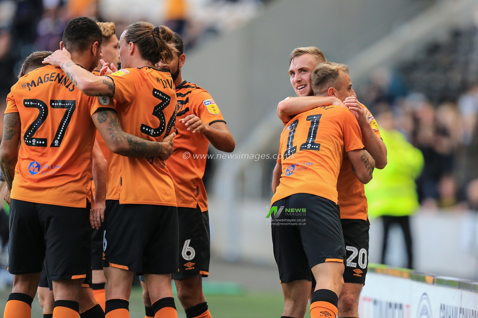 28th September 2019, KCOM Stadium, Hull , England; Sky Bet Championship Football, Hull City vs Cardiff City; Kamil Grosicki (11) of Hull City celebrates his goal

Credit:   David Greaves/News Images

English Football League images are subject to DataCo Licence