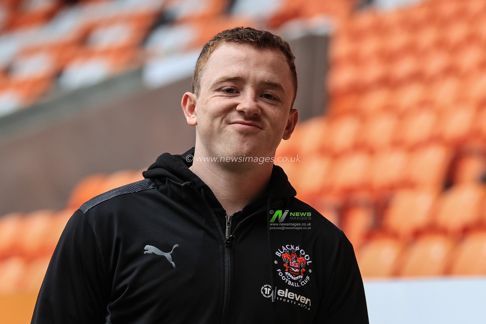 Shayne Lavery #19 of Blackpool arrives at Bloomfield Road