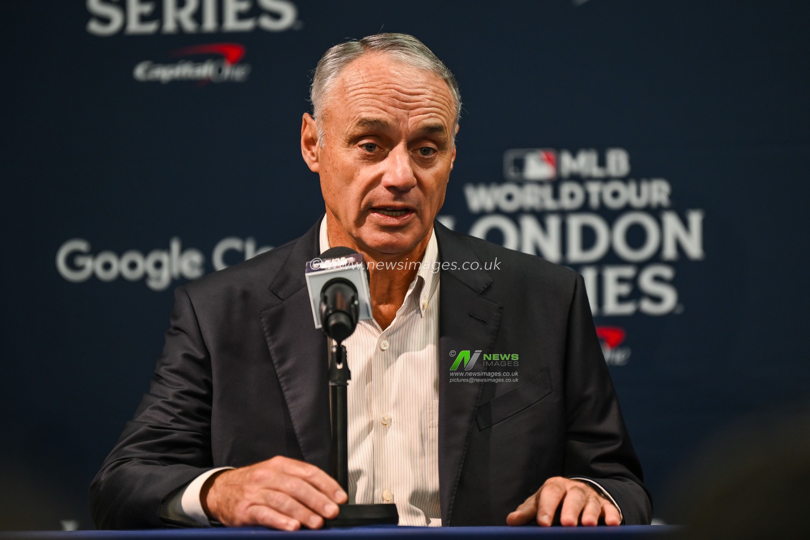 MLB Commissioner Rob Manfred during todays press conference ahead of the 2023 MLB London Series Workout Day for St. Louis Cardinals and Chicago Cubs at London Stadium, London, United Kingdom, 23rd June 2023

(Photo by Craig Thomas/News Images)