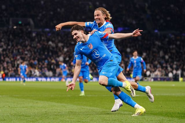 Julian Alvarez of Atlético Madrid and Marcos Llorente of Atlético Madrid celebrate goal during the UEFA Champions League match Tottenham Hotspur vs Atletico Madrid at Tottenham Hotspur Stadium, London, United Kingdom on 18 March 2026

(Photo by Harvey Murphy/News Images)