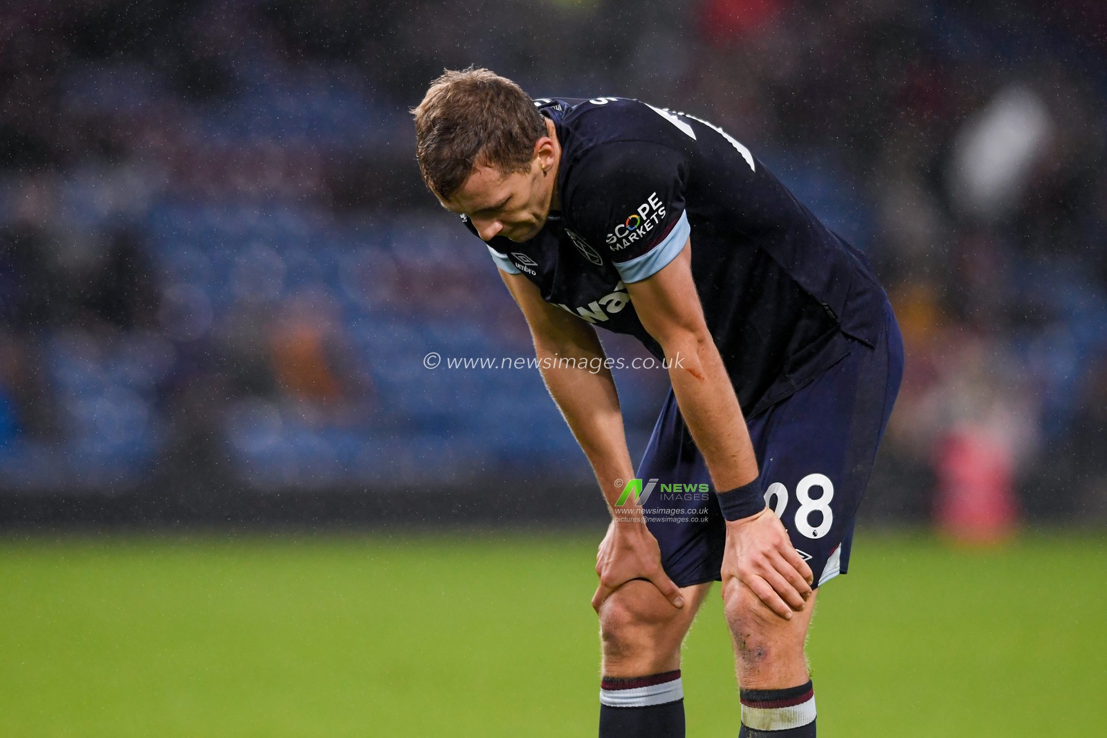 Tomas Soucek #28 of West Ham United reacts after seeing his shot go over the bar