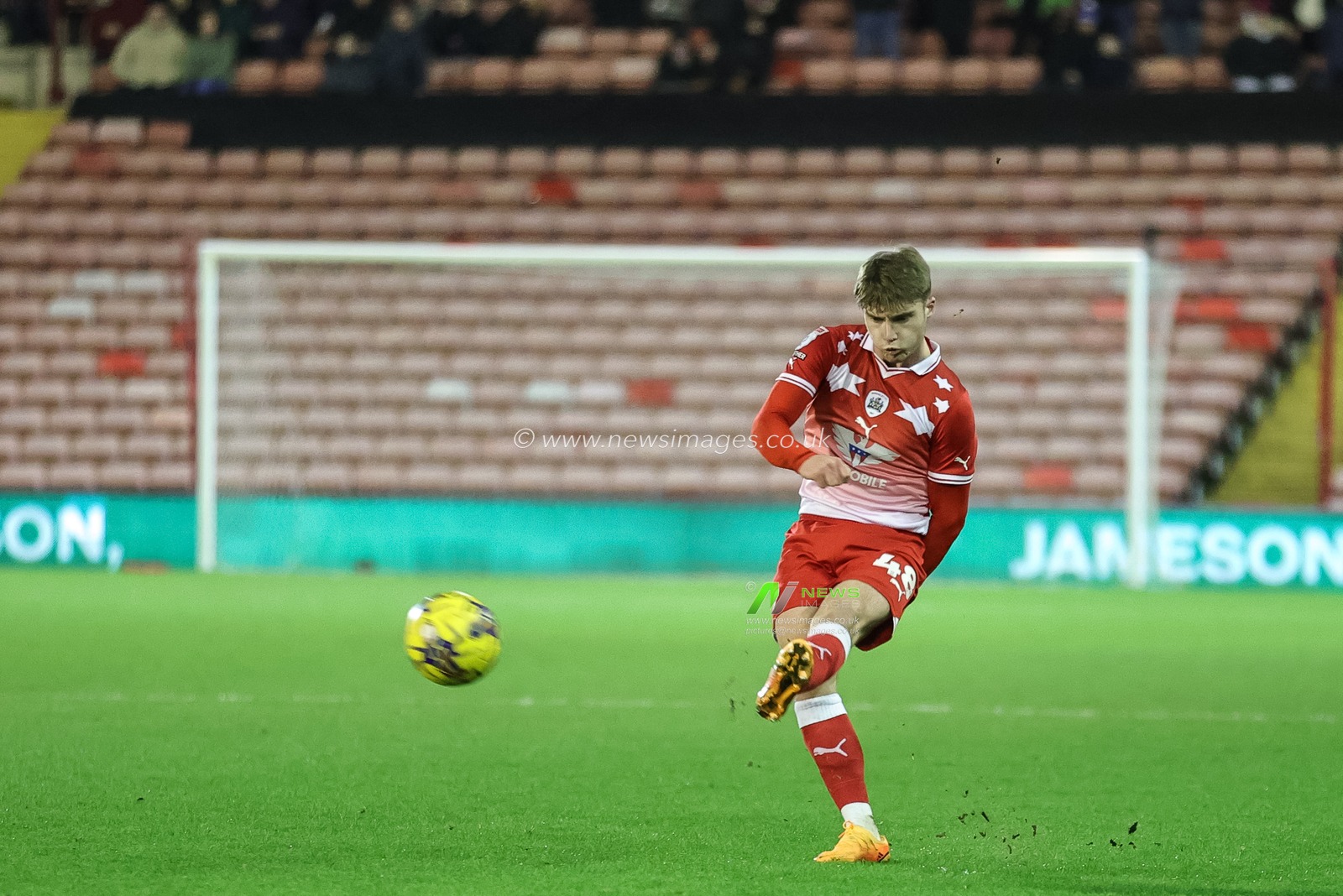Luca Connell of Barnsley takes a free kick during the Sky Bet League 1 match Barnsley vs Wigan Athletic at Oakwell, Barnsley, United Kingdom, 1st January 2024

(Photo by Mark Cosgrove/News Images)