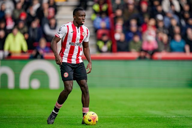 Michael Kayode of Brentford controls the ball  during the Premier League match Brentford vs Nottingham Forest at The Gtech Community Stadium, London, United Kingdom, 25th January 2026

(Photo by Maynard Manyowa/News Images)
