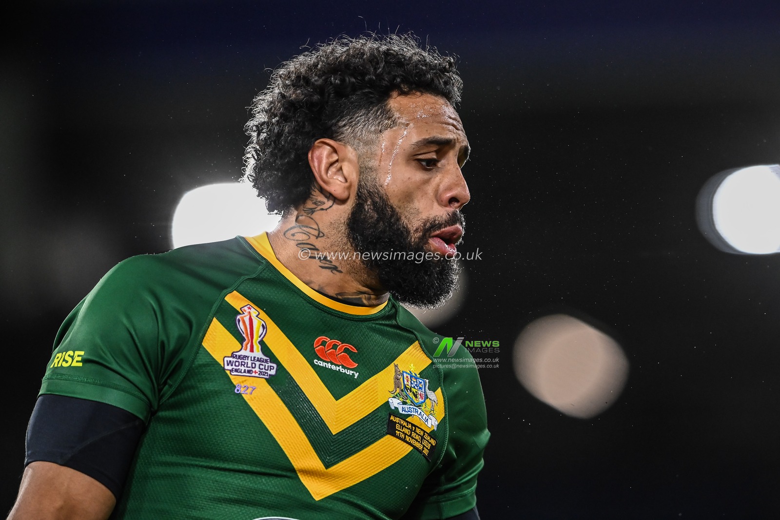 Josh Addo-Carr of Australia during pre match warm up ahead of the Rugby League World Cup 2021 Semi Final match Australia vs New Zealand at Elland Road, Leeds, United Kingdom, 11th November 2022

(Photo by Craig Thomas/News Images)
