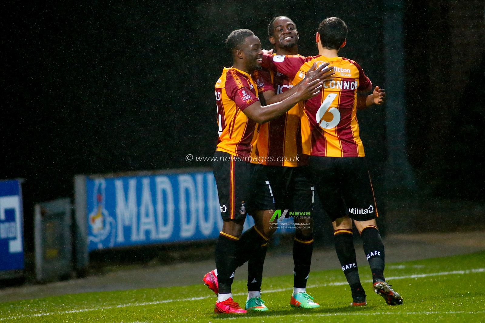 Celebration Clayton Donaldson (C) #10 of Bradford City  scores the 1st goal to make it 1-0
