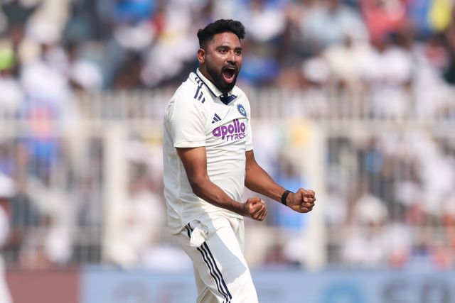 Mohammed Siraj of India dismisses Keshav Maharaj of South Africa by lbw and celebrates the wicket during the IDFC First Bank Test Day 3 match India vs South Africa at Eden Gardens, Kolkata, India, 16th November 2025

(Photo by Shubhajit Roy Karmakar/News Images)