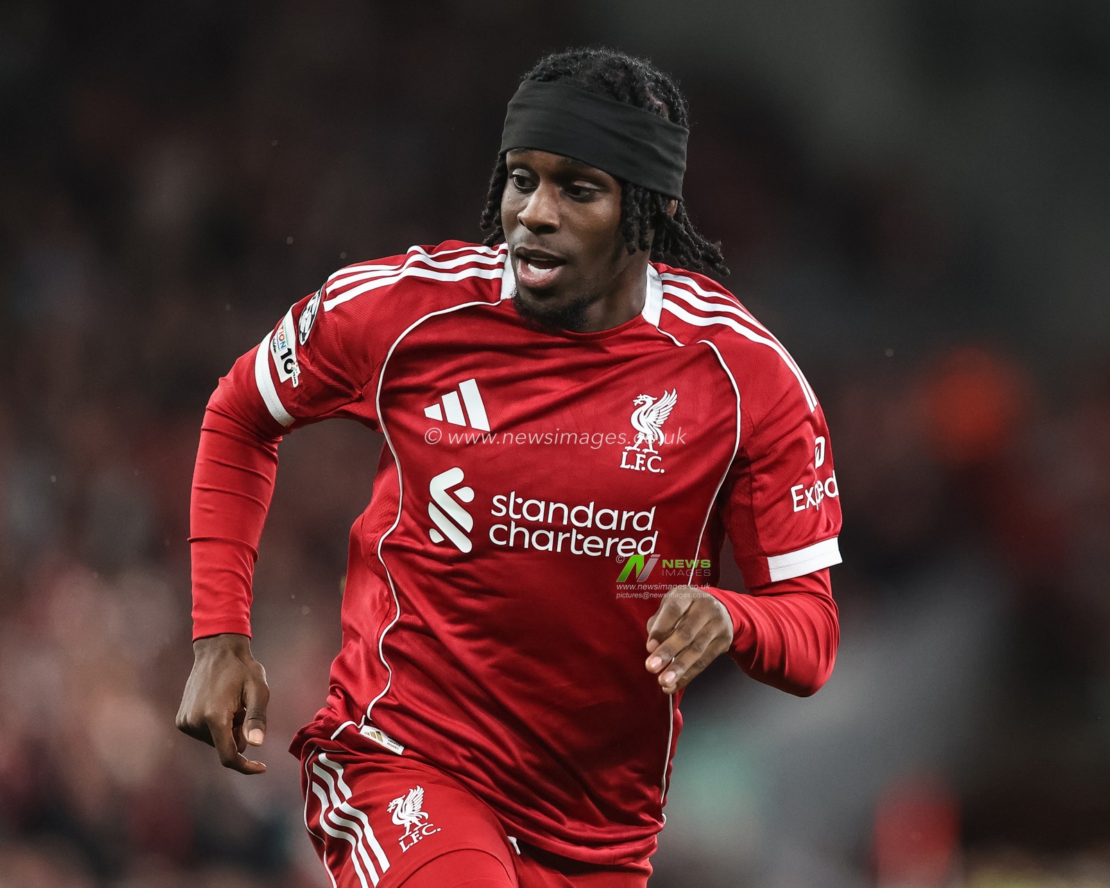 Jeremie Frimpong of Liverpool in action during the UEFA Champions League, League Stage Liverpool vs Atletico Madrid at Anfield, Liverpool, United Kingdom, 17th September 2025

(Photo by Alfie Cosgrove/News Images)