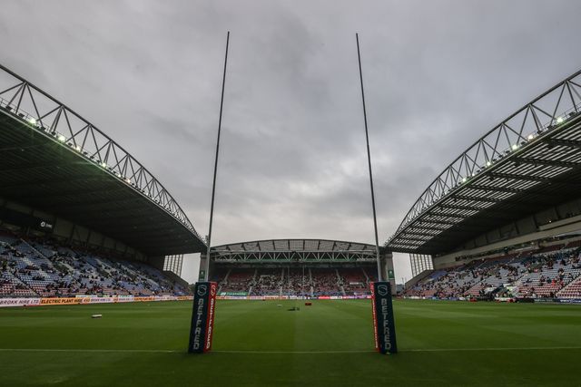A general view of the Brick Community Stadium ahead of the Betfred Super League round 20 match Wigan Warriors vs Catalans Dragons at The Brick Community Stadium, Wigan, United Kingdom, 25th July 2025

(Photo by Alfie Cosgrove/News Images)