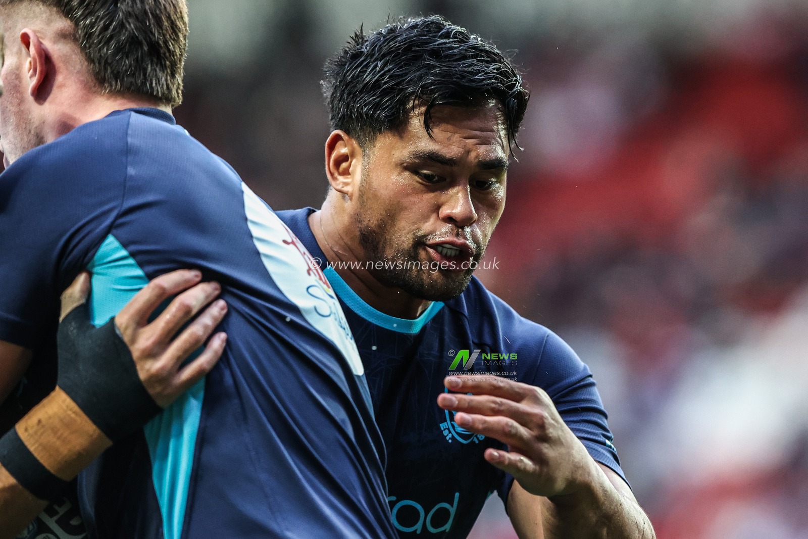 Herman Ese’ese of Hull FC in the pre-game warm up during the Betfred Super League round 23 match St Helens vs Hull FC at Totally Wicked Stadium, St Helens, United Kingdom, 22nd August 2025

(Photo by Alfie Cosgrove/News Images)