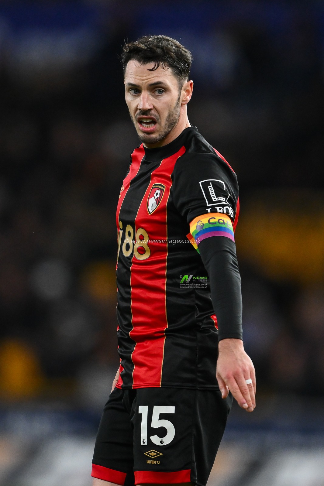 Adam Smith of Bournemouth with the rainbow captains armband on during the Premier League match Wolverhampton Wanderers vs Bournemouth at Molineux, Wolverhampton, United Kingdom, 30th November 2024

(Photo by Craig Thomas/News Images)