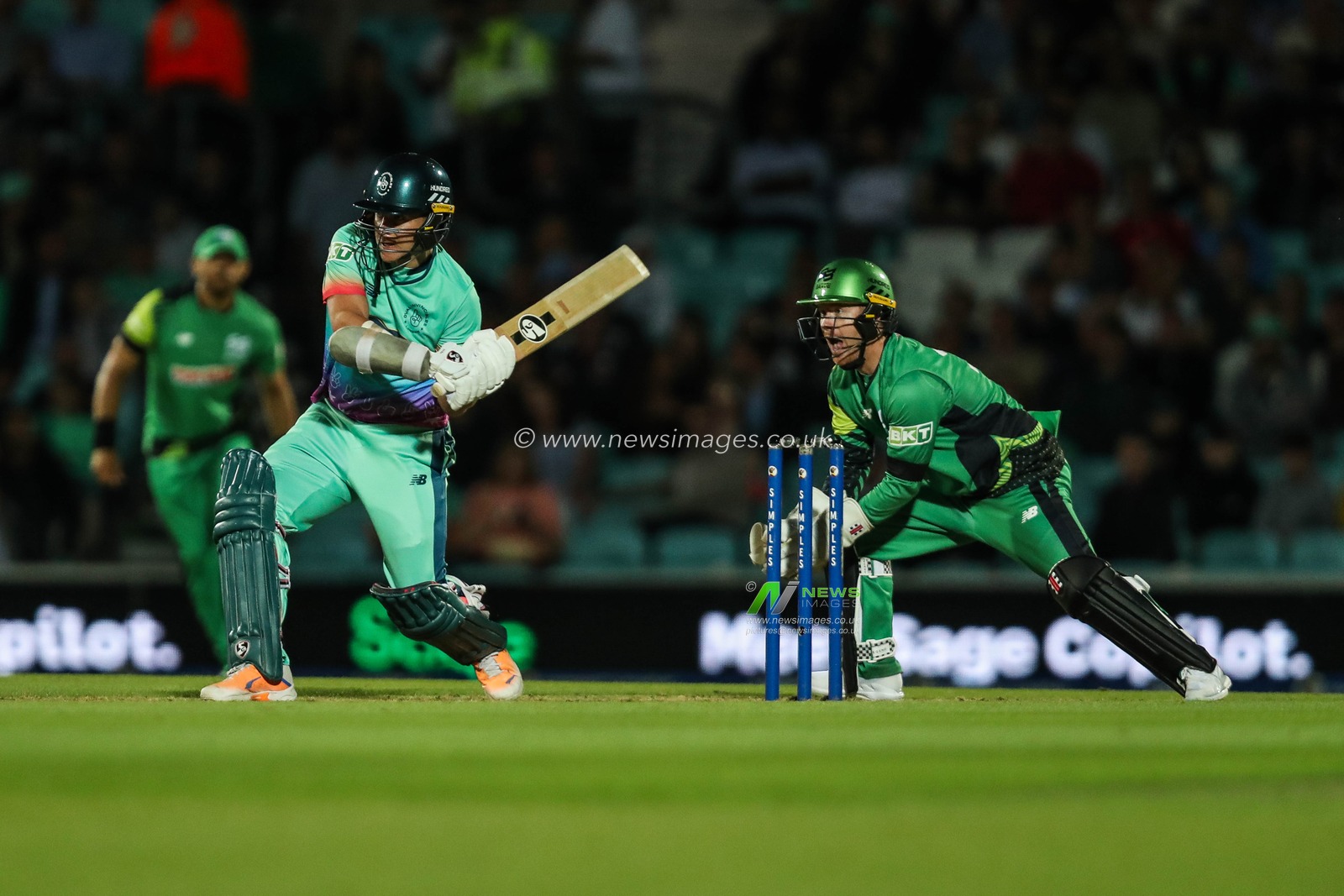 Sam Curran of Oval Invincibles hits the ball for six runs during the The Hundred match Oval Invincibles vs Southern Brave at The Kia Oval, London, United Kingdom, 8th August 2024

(Photo by Izzy Poles/News Images)