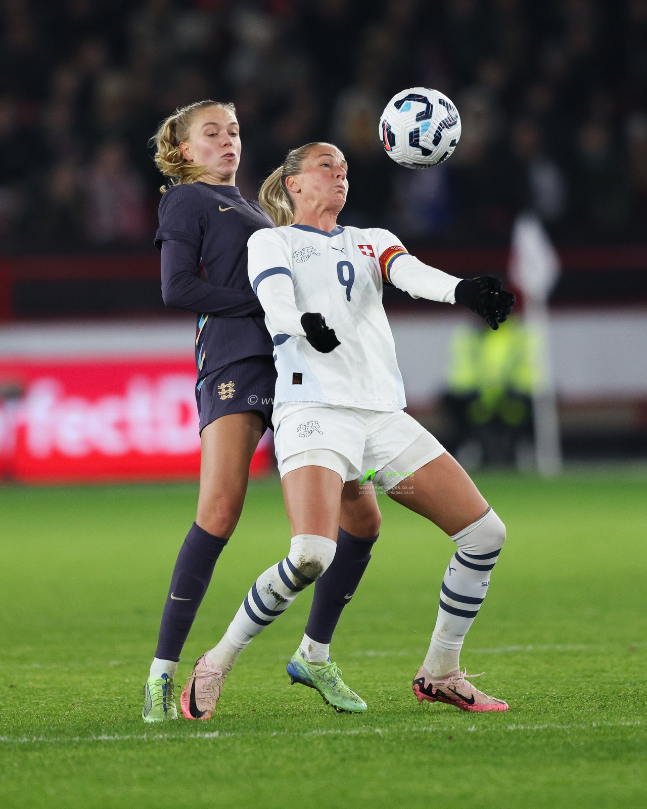 Ana-Maria CrnogorÄeviÄ‡ of Switzerland is pressured during the Women's International Friendly match England Women vs Switzerland women at Bramall Lane, Sheffield, United Kingdom, 3rd December 2024

(Photo by Alex Roebuck/News Images)