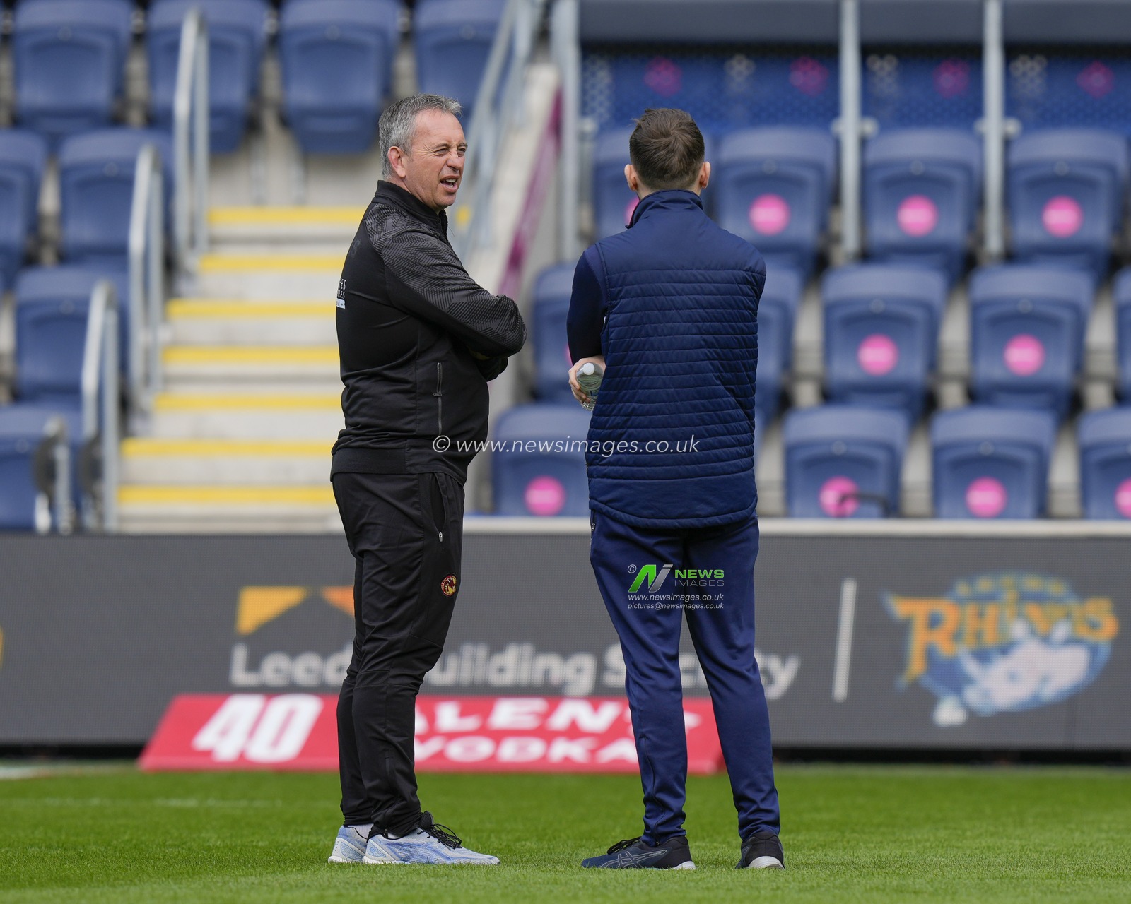 Steve McNamara Head Coach of Catalans Dragons talks with Referee Mr Liam Moore before the Betfred Super League Round 6 match Leeds Rhinos vs Catalans Dragons at Headingley Stadium, Leeds, United Kingdom, 25th March 2023

(Photo by Steve Flynn/News Images)