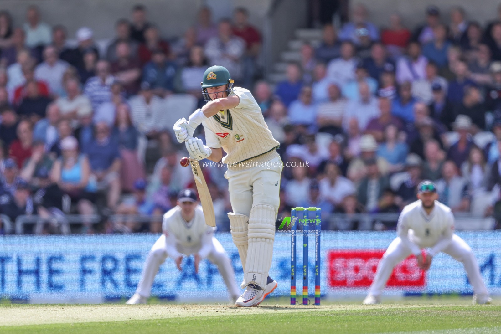 Marnus Labuschagne of Australia mistimes the ball during the LV= Insurance Ashes Third Test Series Day 1 England v Australia at Headingley Stadium, Leeds, United Kingdom, 6th July 2023

(Photo by Mark Cosgrove/News Images)