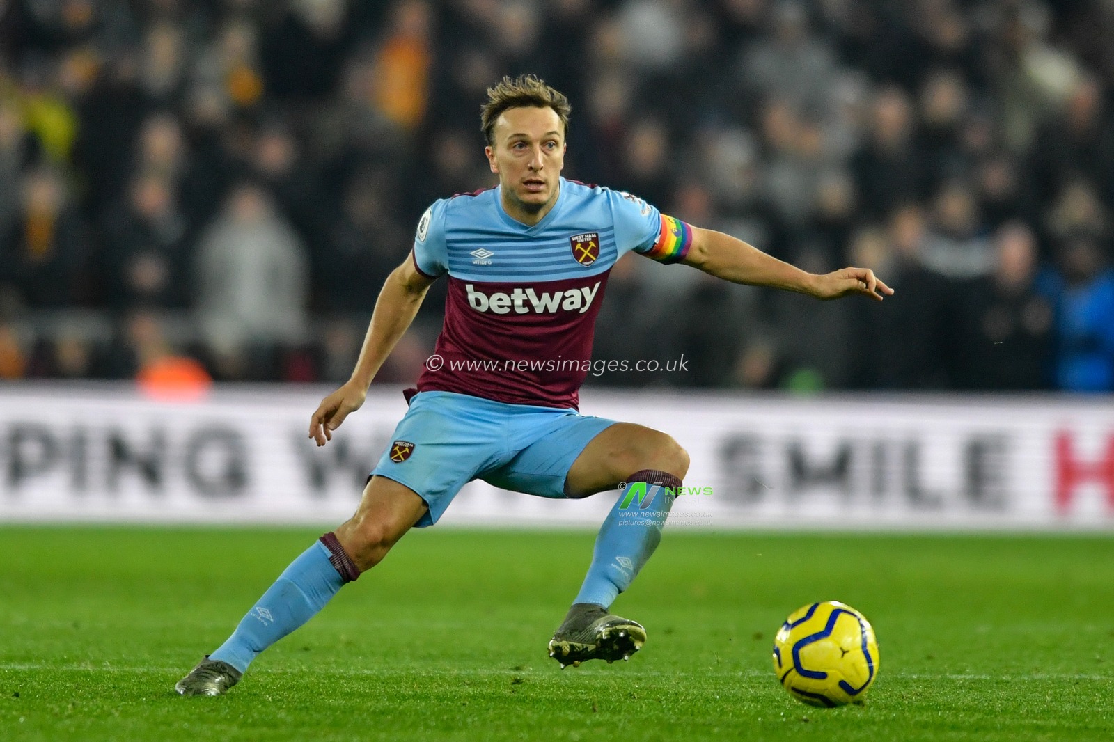4th December 2019, Molineux, Wolverhampton, England; Premier League, Wolverhampton Wanderers v West Ham United : Mark Noble (captain) (16) of West Ham United during the game

Credit: Simon Whitehead/News Images