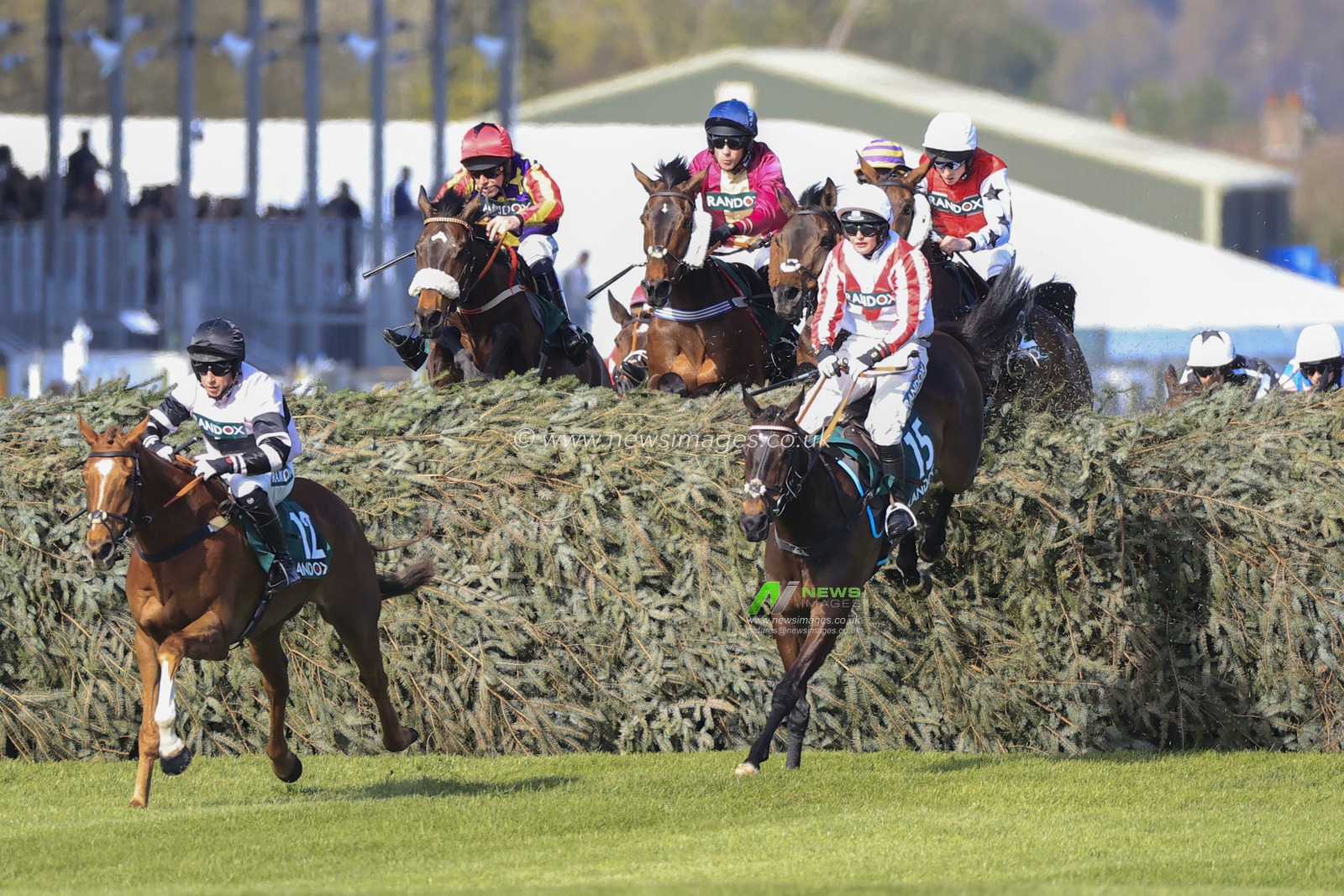 Fier Jaguen ridden by Bradley Gibbs leads over The Chair in The Randox Foxhunters Open Hunters Chase during the Randox Grand National festival 2023 Opening Day at Aintree Racecourse, Liverpool, United Kingdom, 13th April 2023

(Photo by Conor Molloy/News Images)