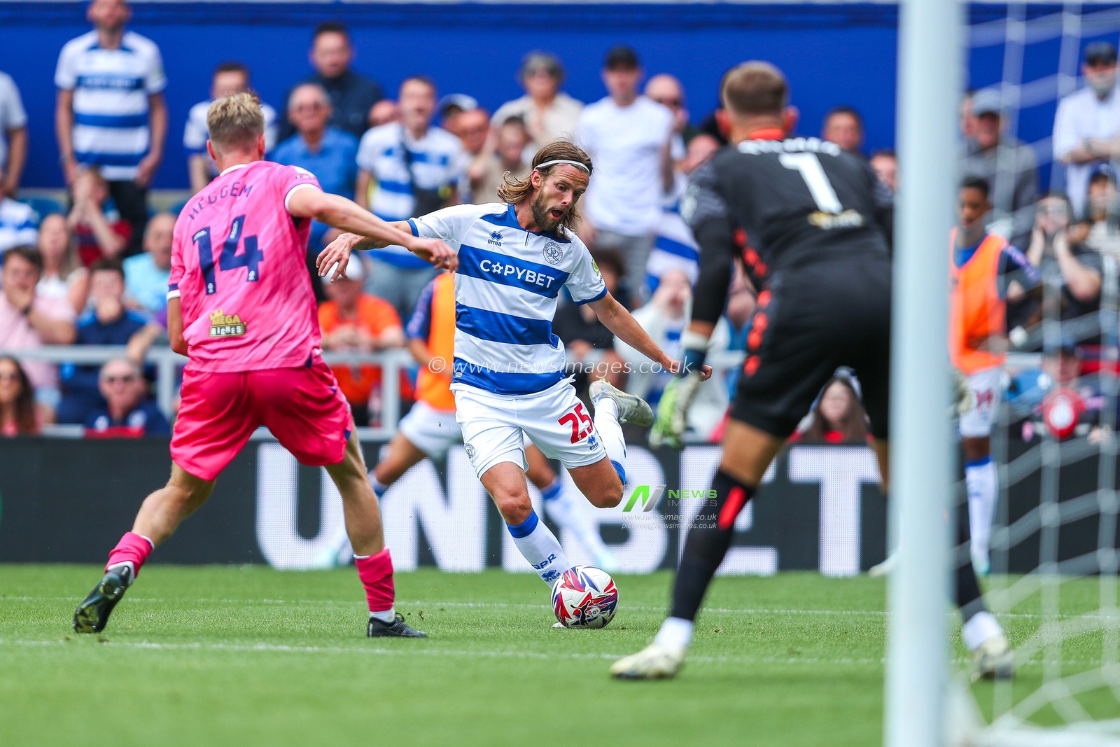 Lucas Andersen of Queens Park Rangers shoots during the Sky Bet Championship match Queens Park Rangers vs West Bromwich Albion at Kiyan Prince Foundation Stadium, London, United Kingdom, 10th August 2024

(Photo by Izzy Poles/News Images)