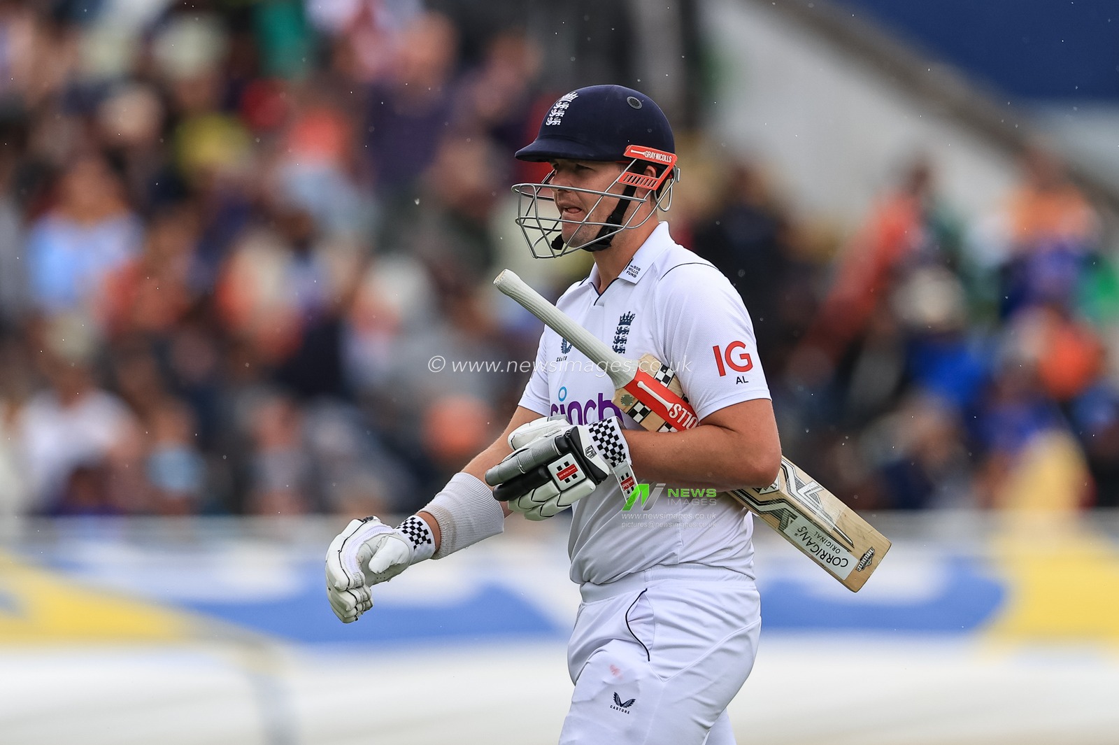 Alex Lees of England is dismissed