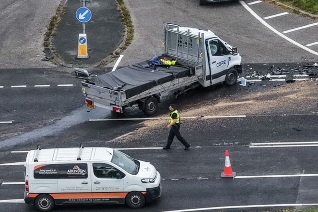 Emergency services are at the scene after two vans crash head-on the A66 was closed for some time but is partially reopened near Keswick, The Lake District, Cumbria, United Kingdom, 20th August 2025

(Photo by Mark Cosgrove/News Images)