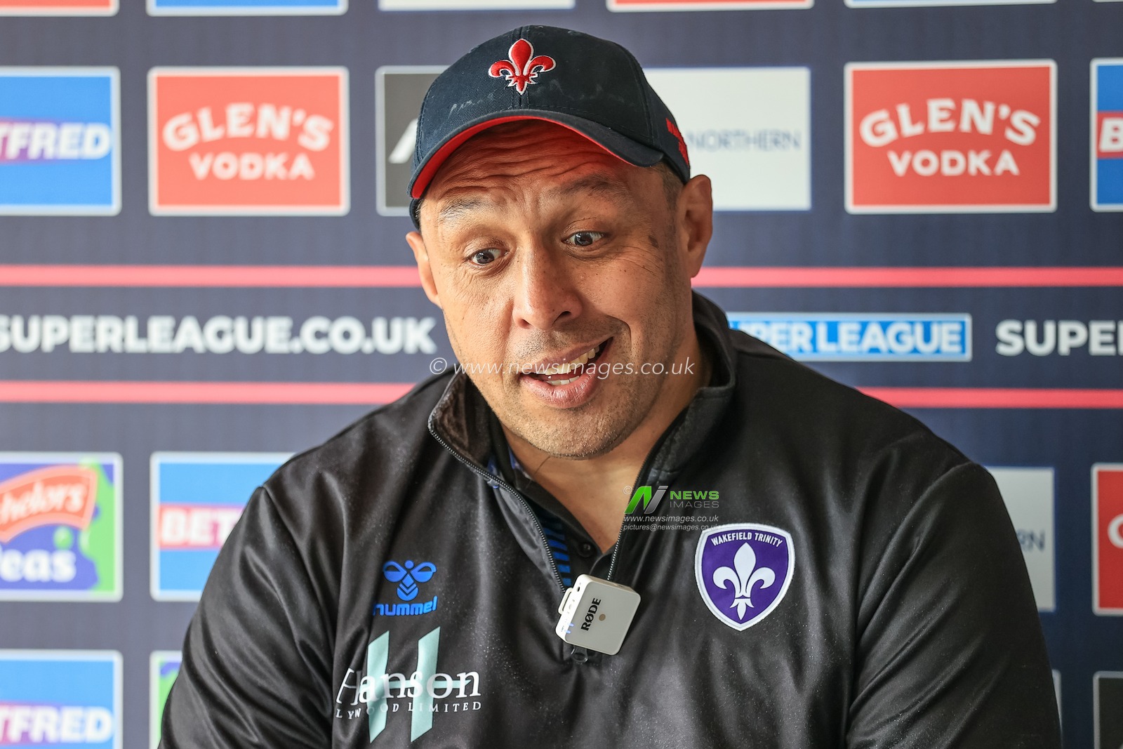 Willie Poching Head Coach of Wakefield Trinity speaks in the post match press conference after Trinity win in the last few minutes of the game