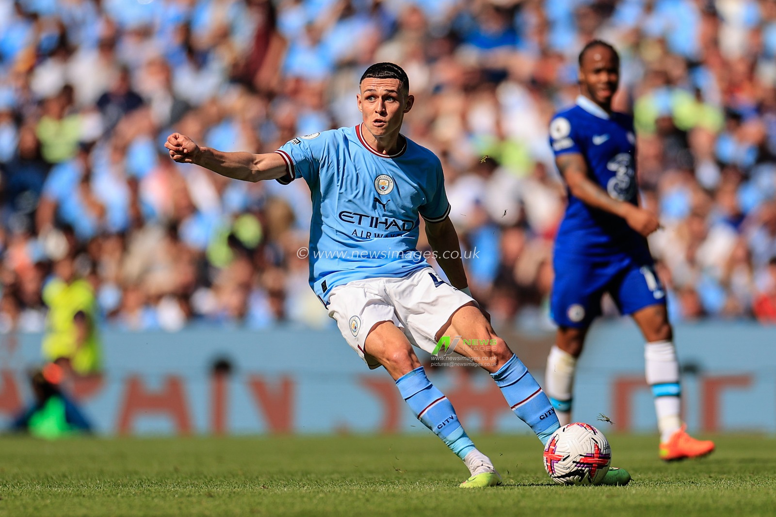 Phil Foden #47 of Manchester City in action during the Premier League match Manchester City vs Chelsea at Etihad Stadium, Manchester, United Kingdom, 21st May 2023

(Photo by Conor Molloy/News Images)