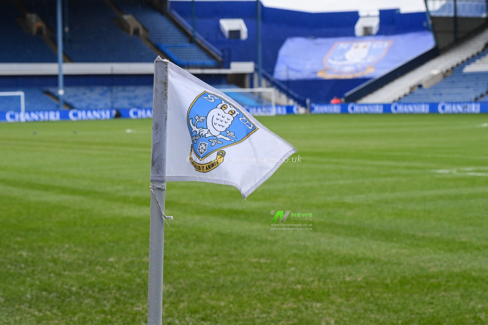 The corner flag at Hillsborough blows in the wind