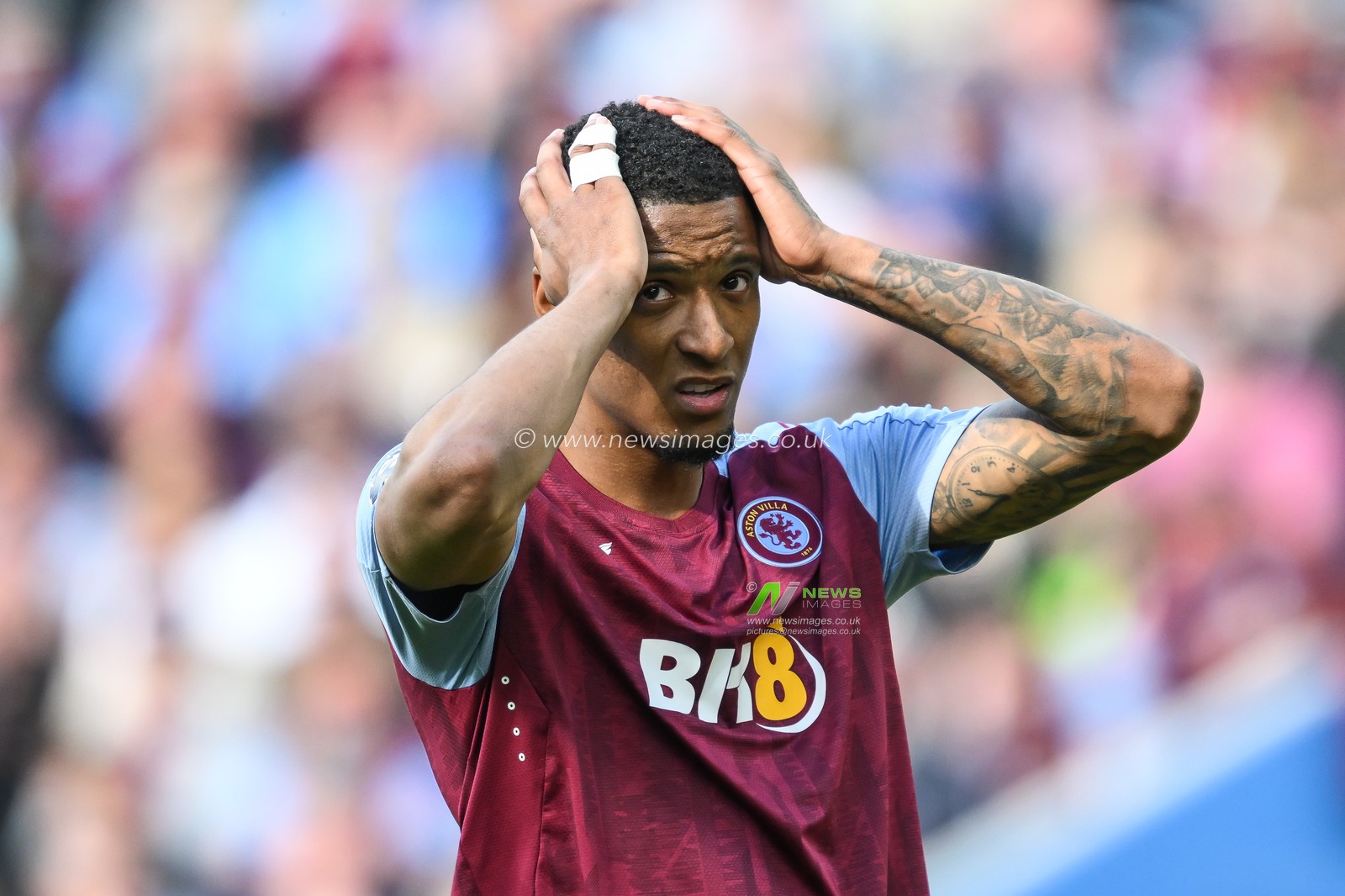 Ezri Konsa of Aston Villa reacts during the Premier League match Aston Villa vs Bournemouth at Villa Park, Birmingham, United Kingdom, 21st April 2024

(Photo by Craig Thomas/News Images)