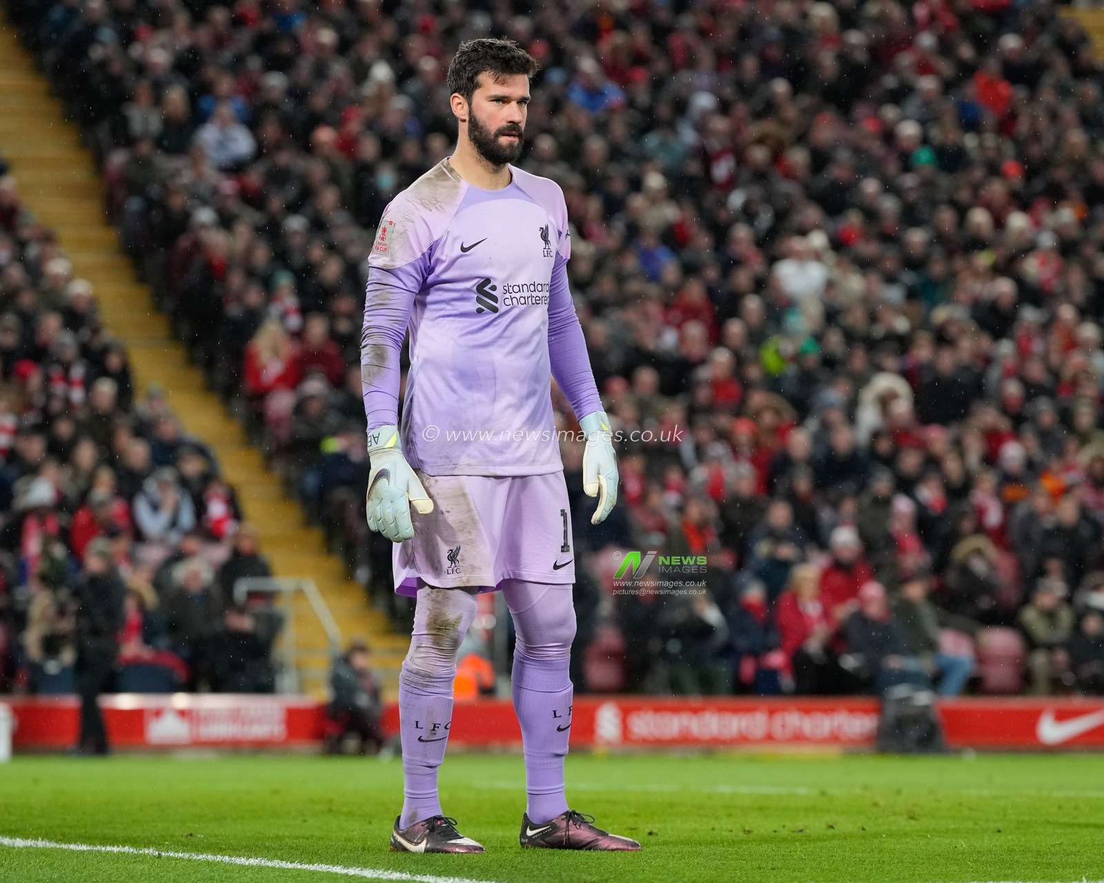 Alisson Becker #1 of Liverpool during the Emirates FA Cup Third Round match Liverpool vs Wolverhampton Wanderers at Anfield, Liverpool, United Kingdom, 7th January 2023

(Photo by Steve Flynn/News Images)