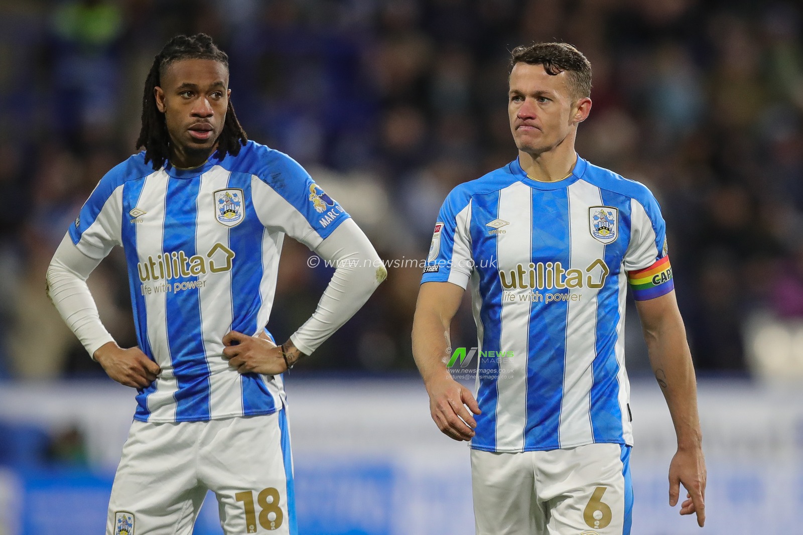 David Kasumu #18 of Huddersfield Town and Jonathan Hogg #6 of Huddersfield Town during the Sky Bet Championship match Huddersfield Town vs Southampton at John Smith's Stadium, Huddersfield, United Kingdom, 25th November 2023

(Photo by James Heaton/News Images)