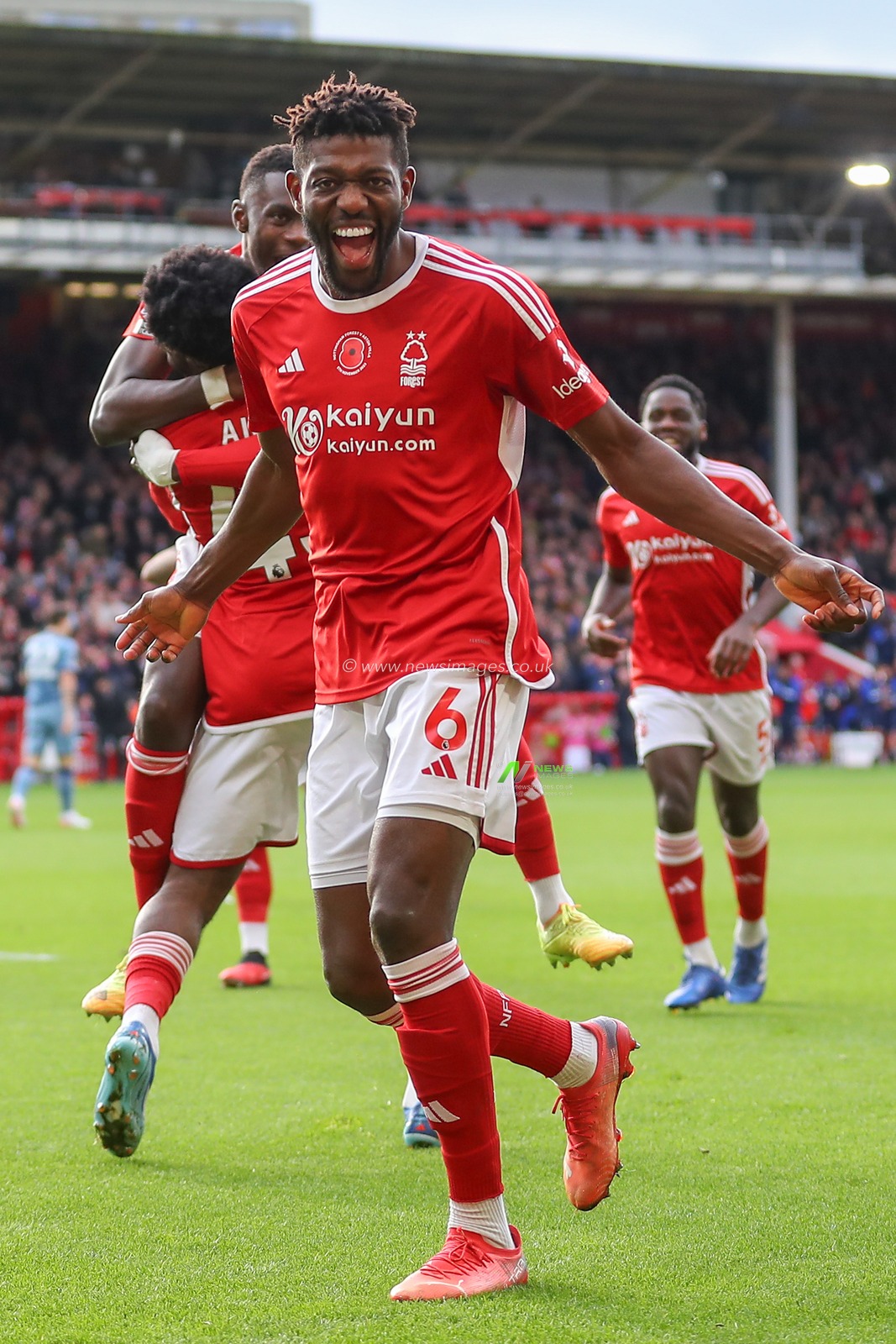 Ibrahim SangarÃ© #6 of Nottingham Forest celebrates his side's goal to make it 1-0 during the Premier League match Nottingham Forest vs Aston Villa at City Ground, Nottingham, United Kingdom, 5th November 2023

(Photo by Gareth Evans/News Images)
