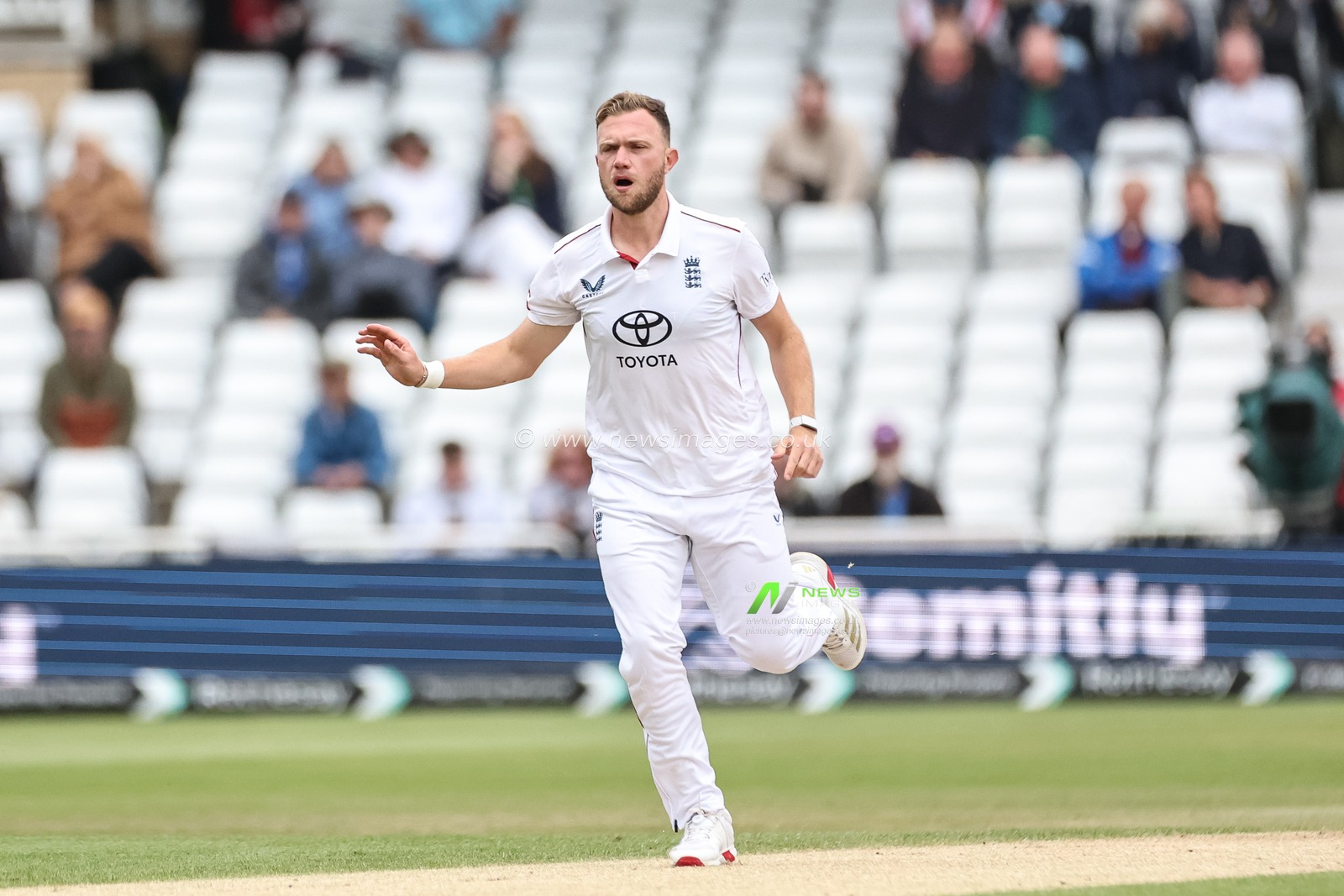 Sam Cook of England delivers the ball during the Rothesay Test Match Day 3 England vs Zimbabwe at Trent Bridge, Nottingham, United Kingdom, 24th May 2025

(Photo by Mark Cosgrove/News Images)