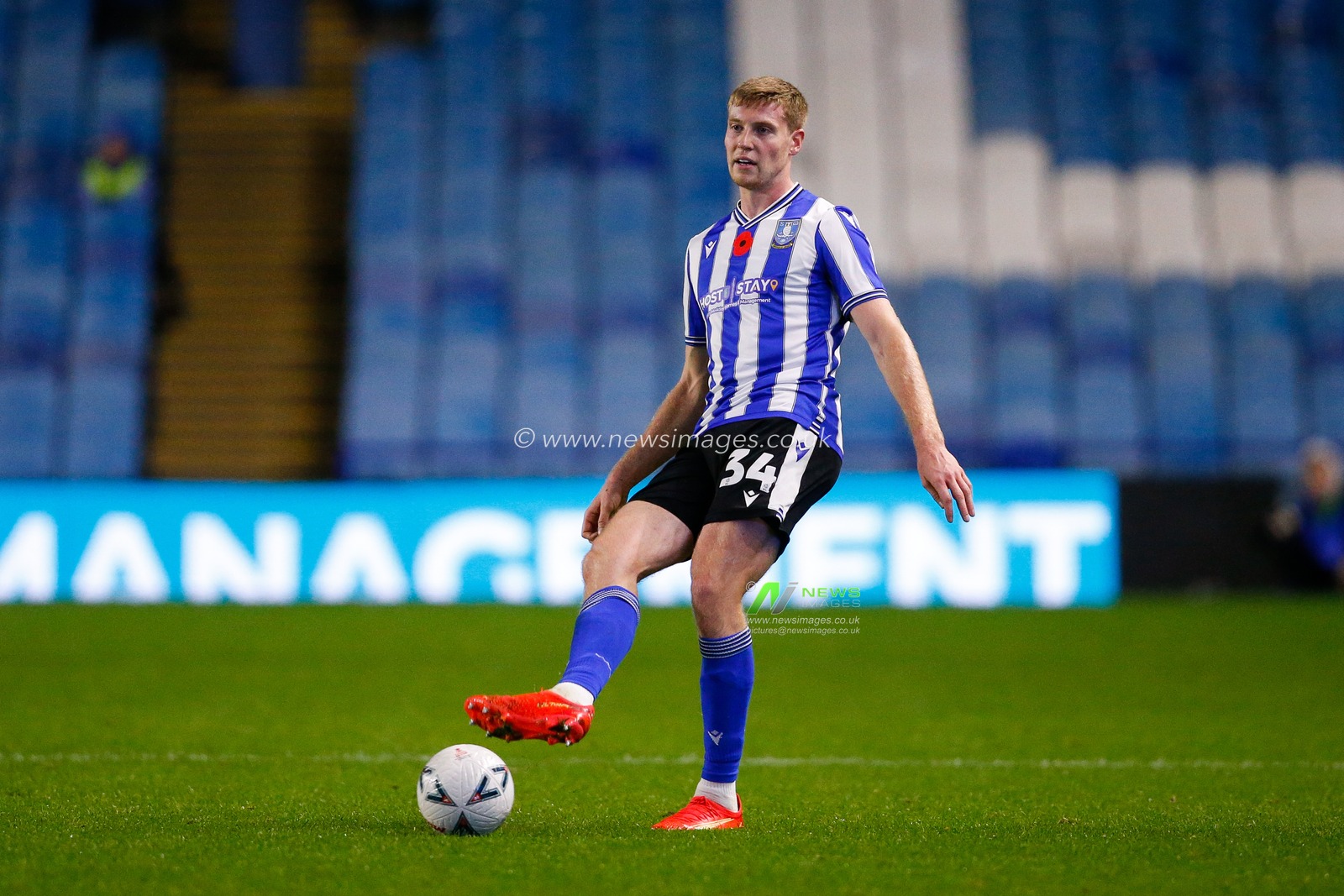 Mark McGuinness #34 of Sheffield Wednesday during the Emirates FA Cup match Sheffield Wednesday vs Morecambe at Hillsborough, Sheffield, United Kingdom, 4th November 2022

(Photo by Ben Early/News Images)