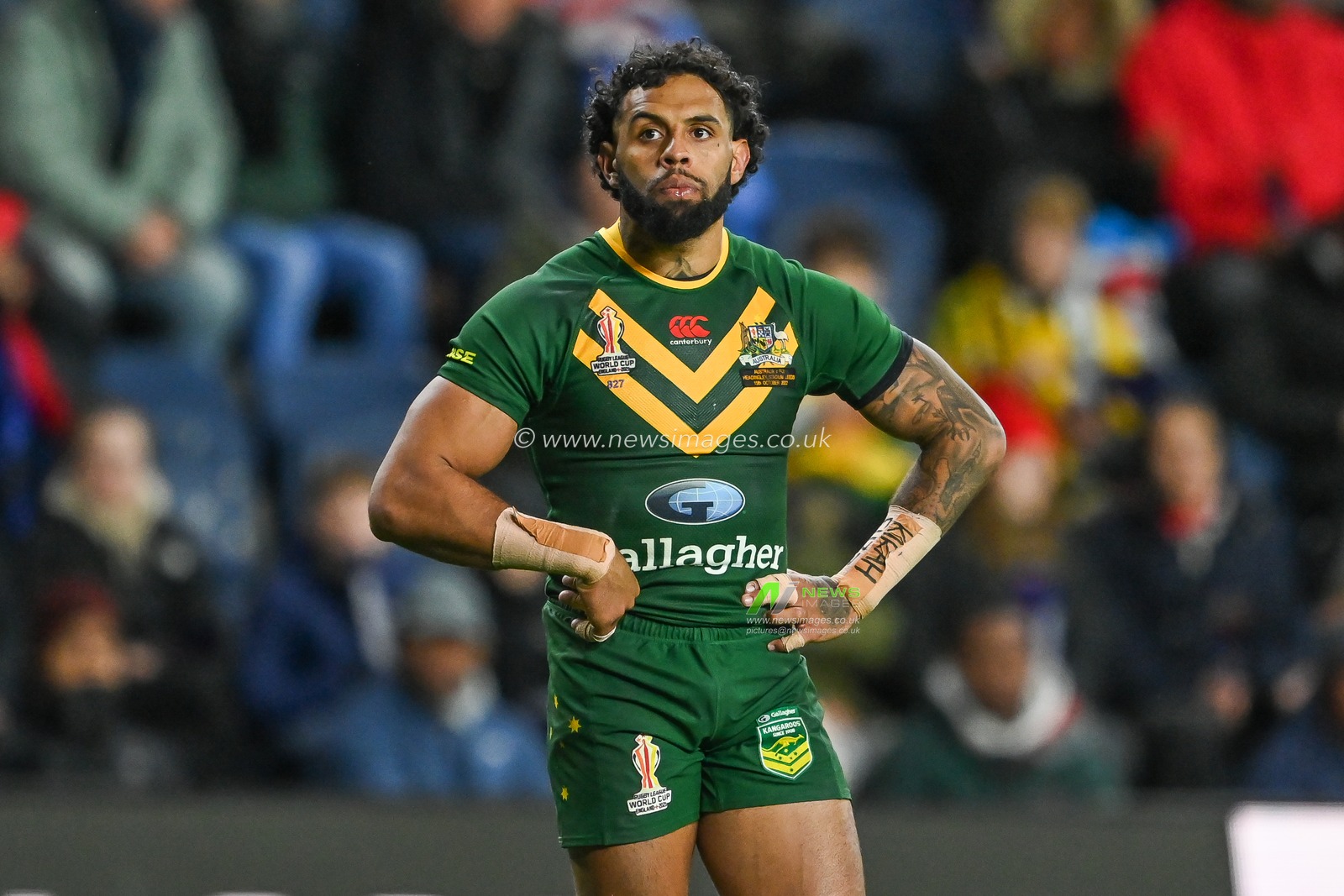 Josh Addo-Carr of Australia during the Rugby League World Cup 2021 match Australia vs Fiji at Headingley Stadium, Leeds, United Kingdom, 15th October 2022

(Photo by Craig Thomas/News Images)