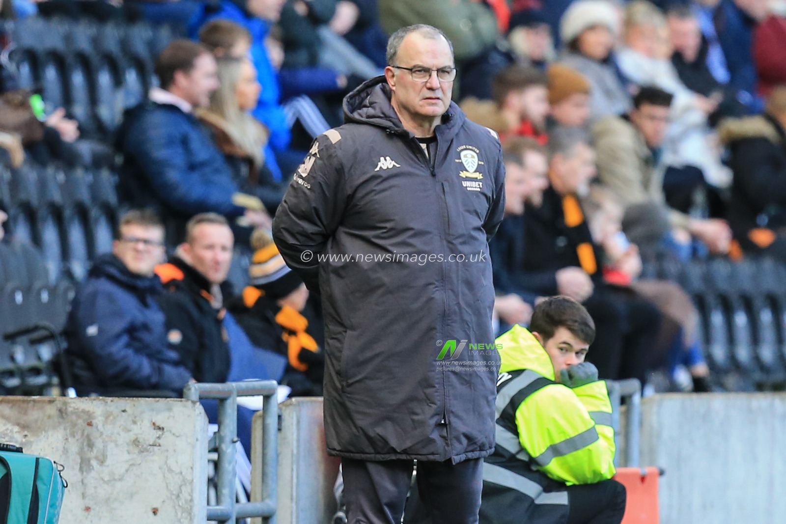 29th February 2020, KCOM Stadium, Hull, England; Sky Bet Championship, Hull City v Leeds United :Marcelo Bielsa manager of Leeds United watches his team