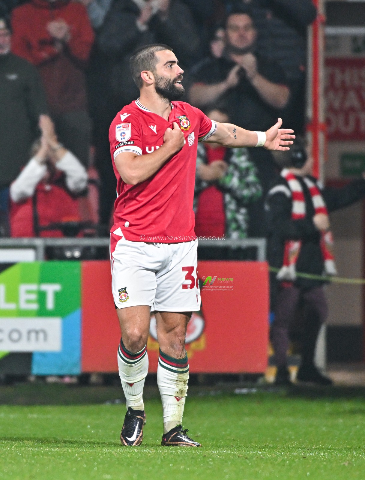 Elliot Lee 38# of Wrexham Association Football Club celebrates his late match winning goal, during the Sky Bet League 2 match Wrexham vs Sutton United at SToK Cae Ras, Wrexham, United Kingdom, 24th October 2023

(Photo by Cody Froggatt/News Images)
