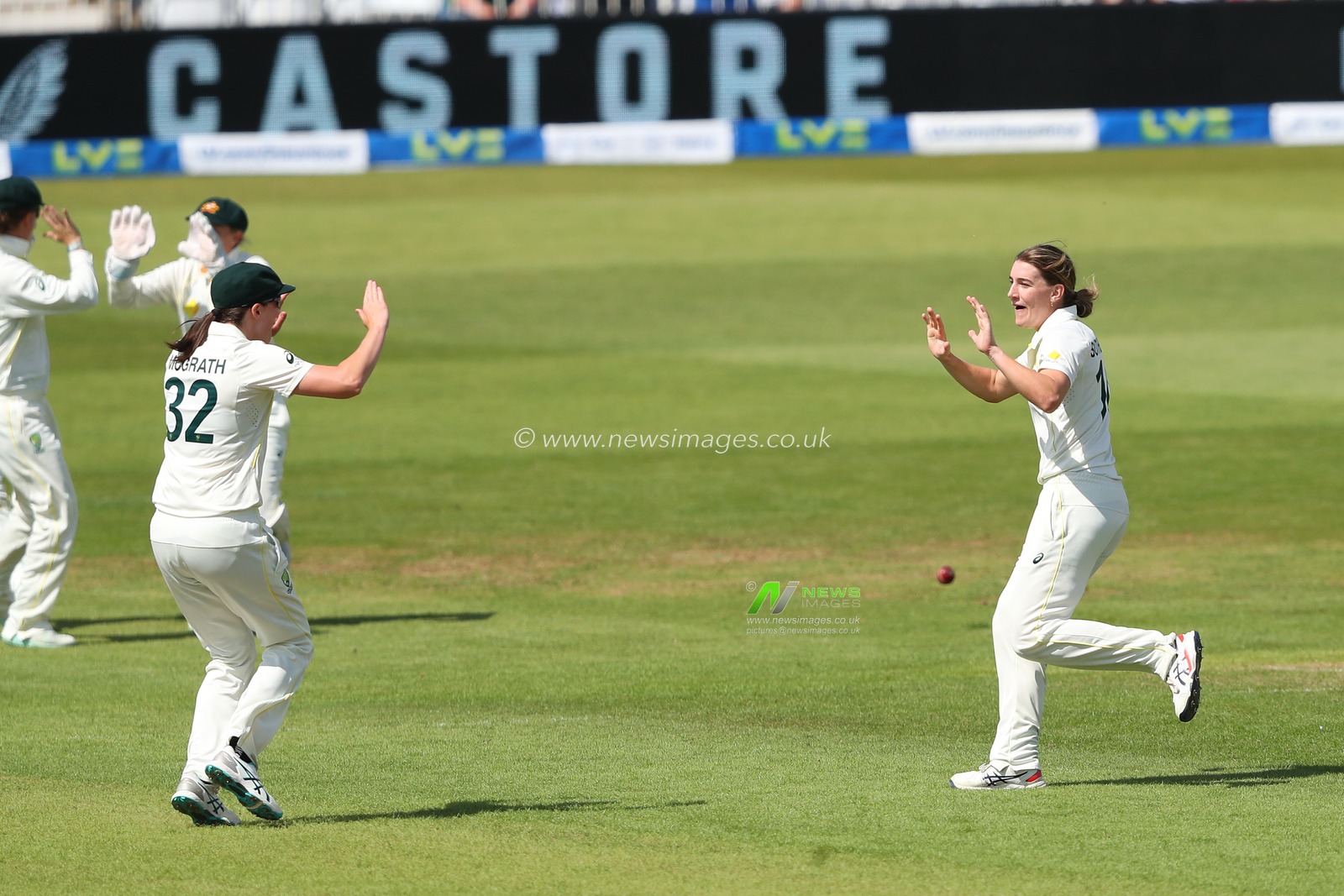 Annabel Sutherland of Australia celebrates the dismissal of Emma Lamb of England during the Metro Bank Women's Ashes 2023 match Day 2 England vs Australia at Trent Bridge, Nottingham, United Kingdom, 23rd June 2023

(Photo by Gareth Evans/News Images)