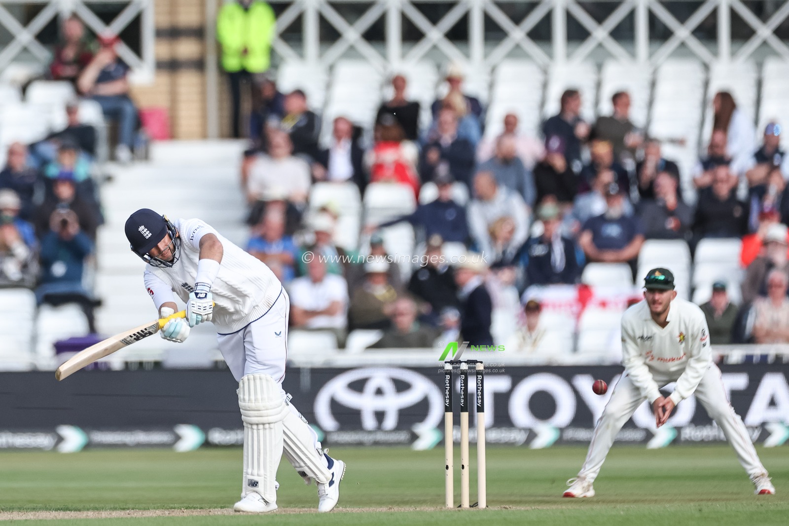 Joe Root of England hits the ball for one run and tallies up 13,000 career runs during the Rothesay Test Match Day 1 England vs Zimbabwe at Trent Bridge, Nottingham, United Kingdom, 22nd May 2025

(Photo by Mark Cosgrove/News Images)
