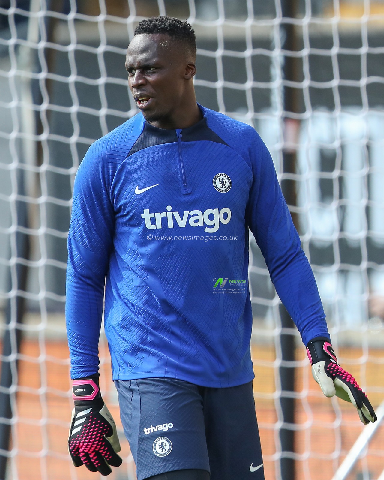 Ã‰douard Mendy #16Â of Chelsea during the pre-game warm up ahead of the Premier League match Wolverhampton Wanderers vs Chelsea at Molineux, Wolverhampton, United Kingdom, 8th April 2023

(Photo by Gareth Evans/News Images)