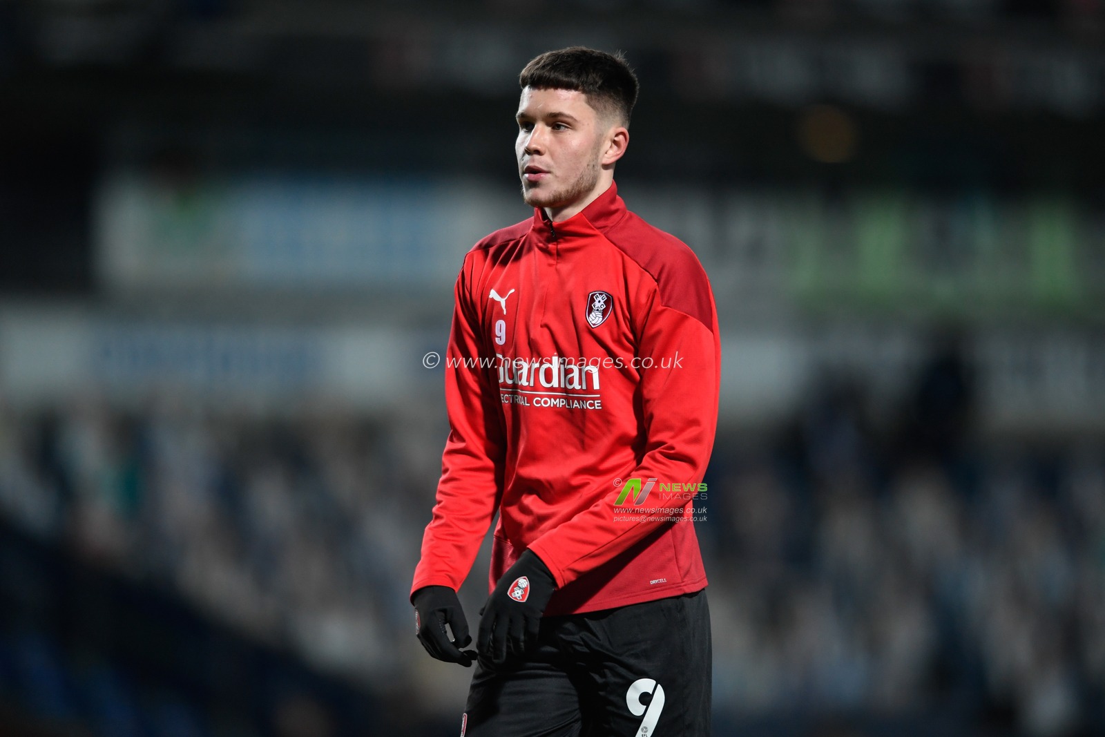 George Hirst #9 of Rotherham United warming up before the game