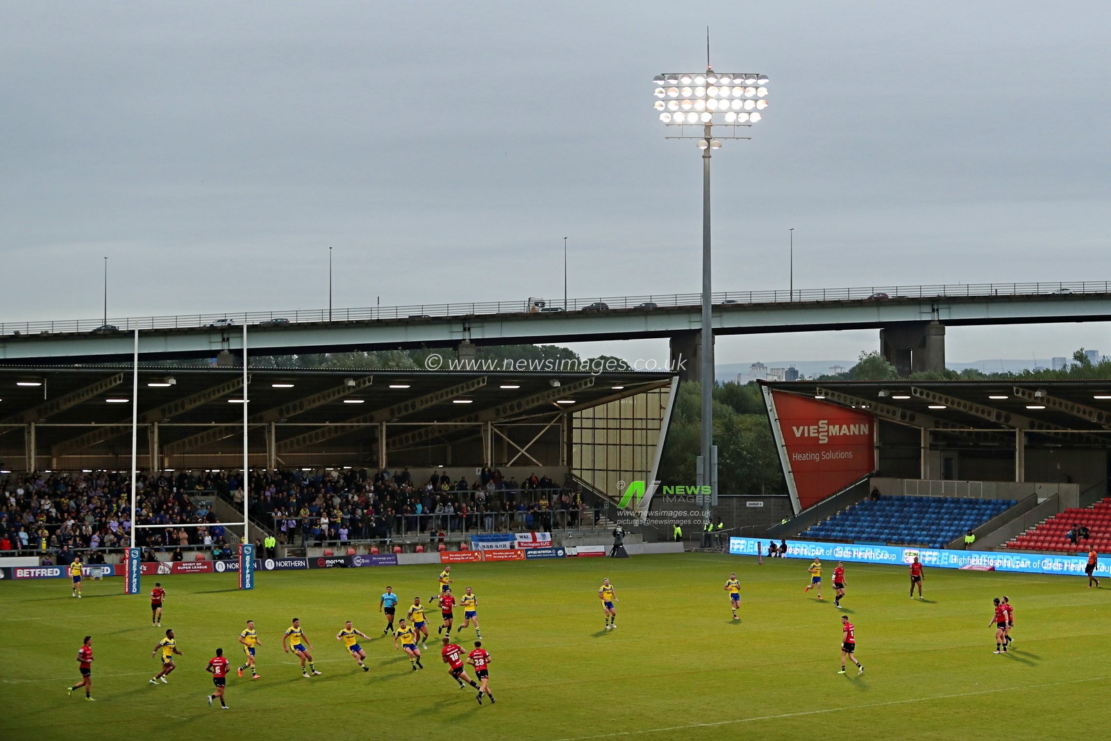 A general view of the Salford Community Stadium during the Betfred Super League round 17 match Salford Red Devils vs Warrington Wolves at Salford Community Stadium, Eccles, United Kingdom, 4th July 2025(Photo by Sam Eaden/News Images)