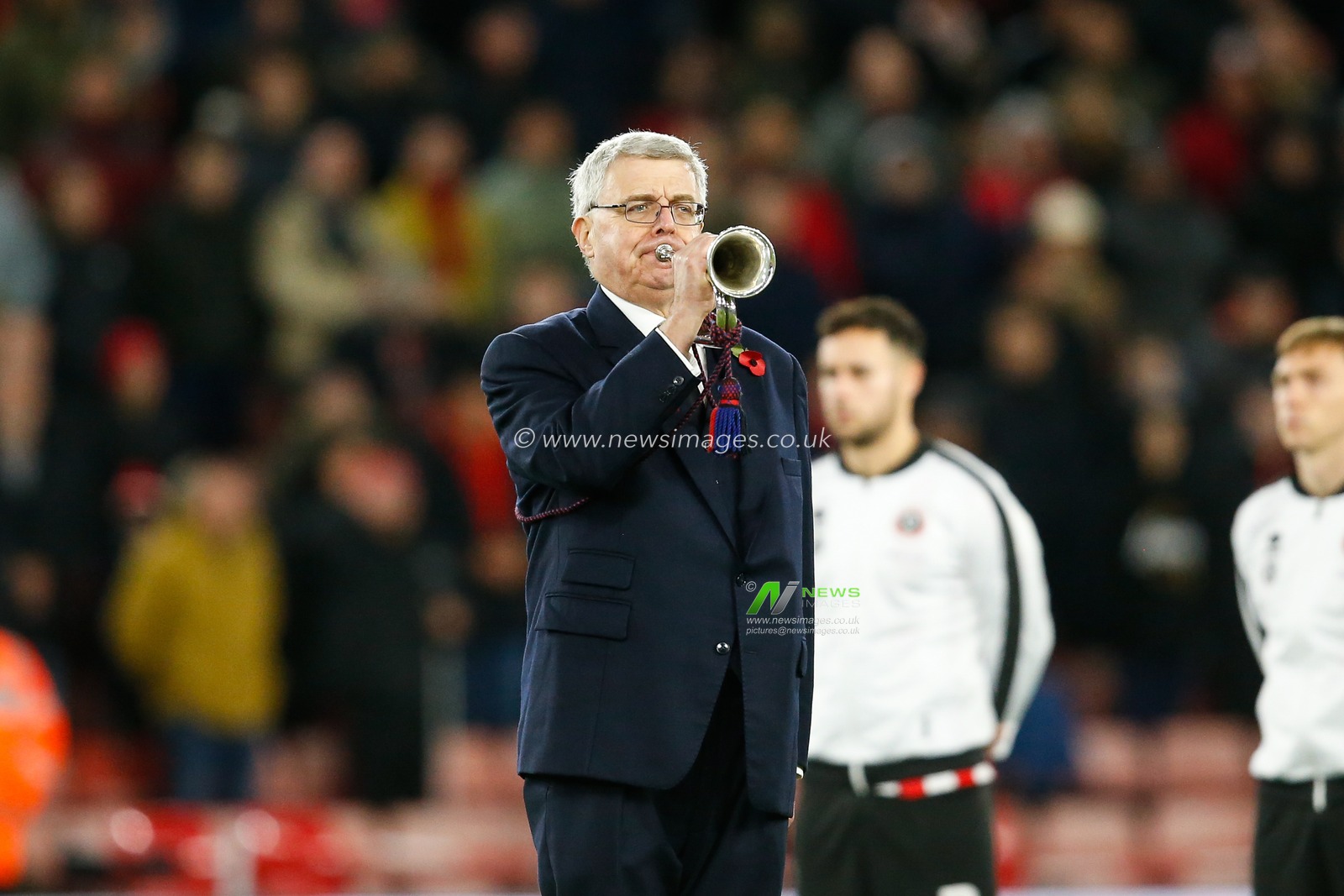 A bugle player plays out the last post during the Sky Bet Championship match Sheffield United vs Rotherham United at Bramall Lane, Sheffield, United Kingdom, 8th November 2022

(Photo by Ben Early/News Images)