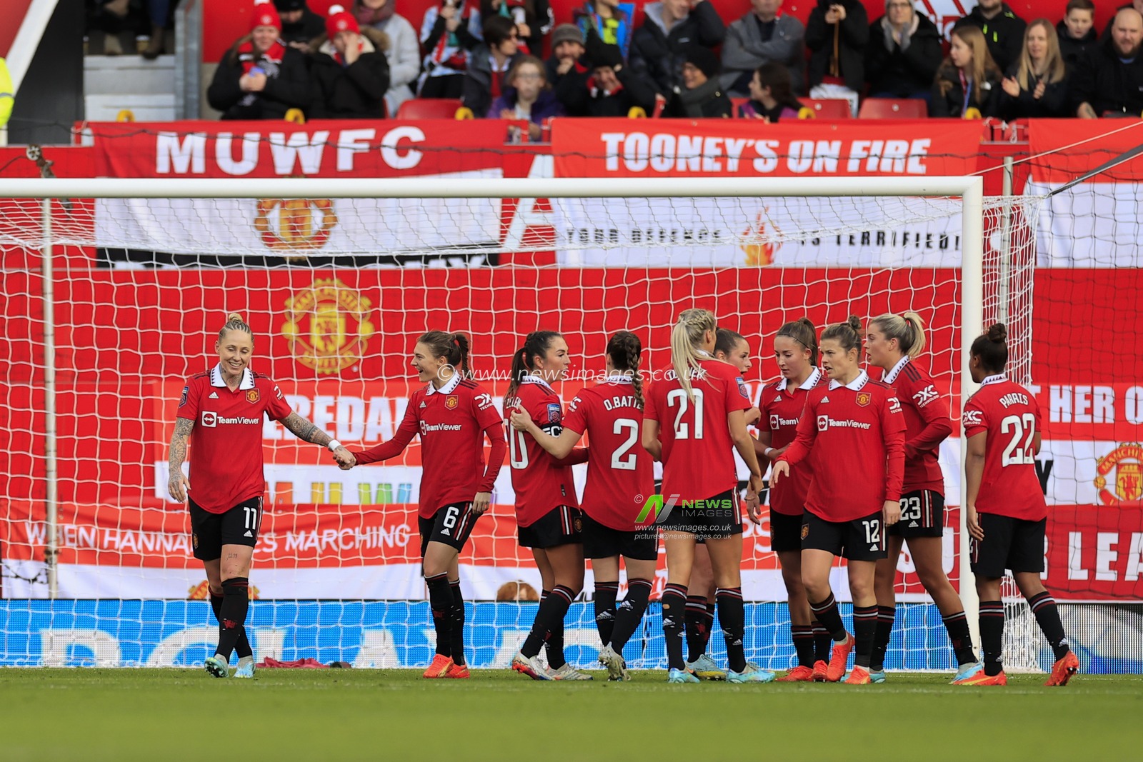 Leah Galton #11 of Manchester United celebrates scoring to make it 2-0 during The FA Women's Super League match Manchester United Women vs Aston Villa Women at Old Trafford, Manchester, United Kingdom, 3rd December 2022

(Photo by Conor Molloy/News Images)