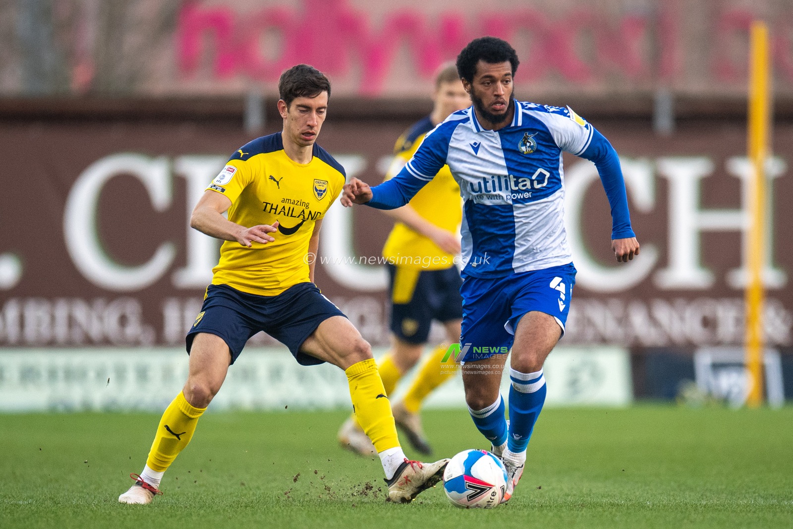 Josh Grant #4 of Bristol Rovers controls the play under pressure